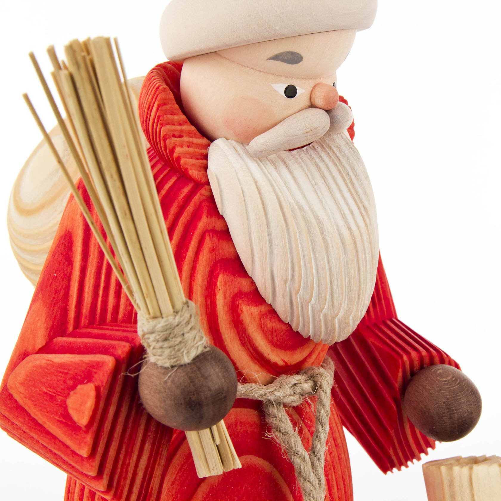 Räuchermann Weihnachtsmann mit Sack rot, gebürstet