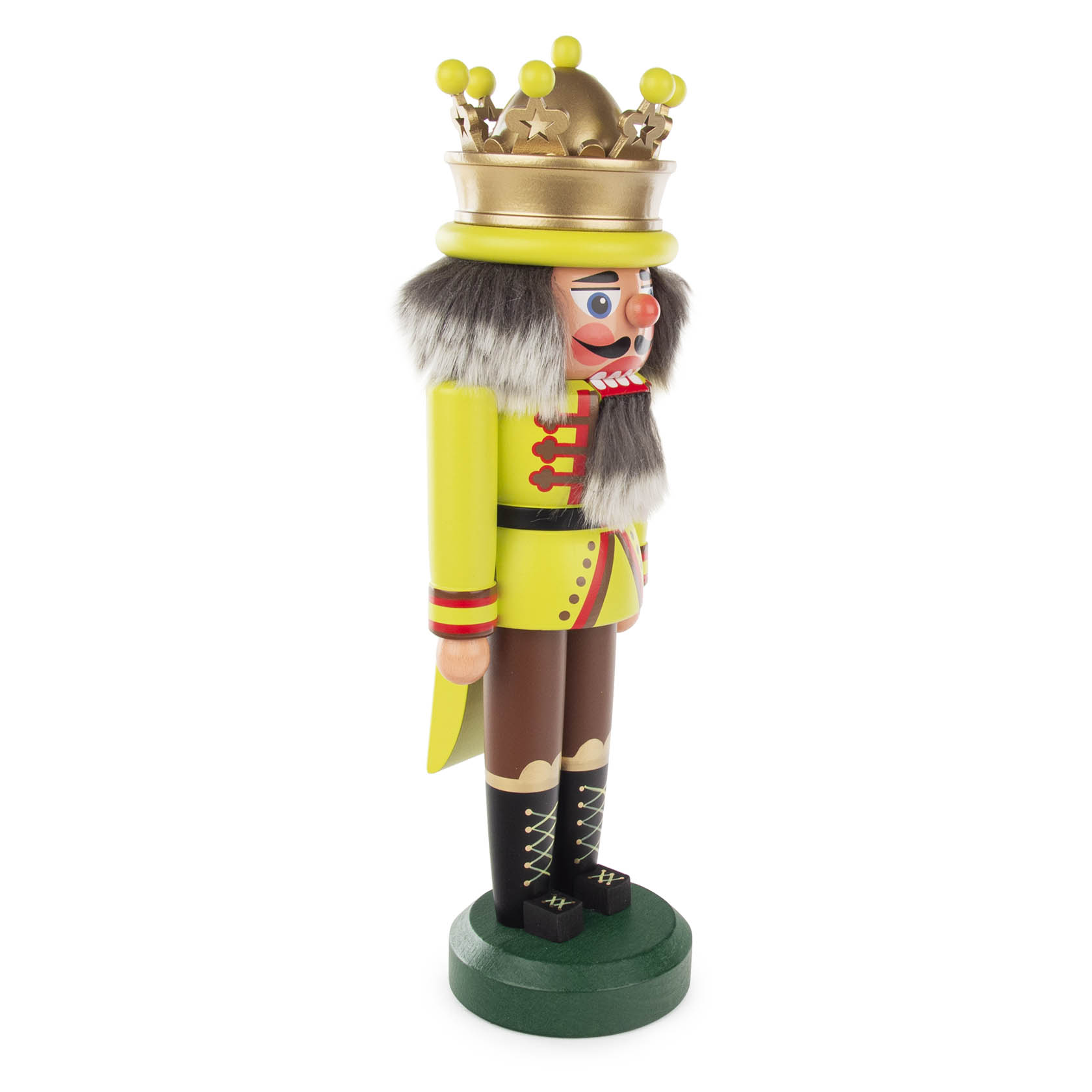 Nussknacker König mit Krone 29cm gelb-grün/matt