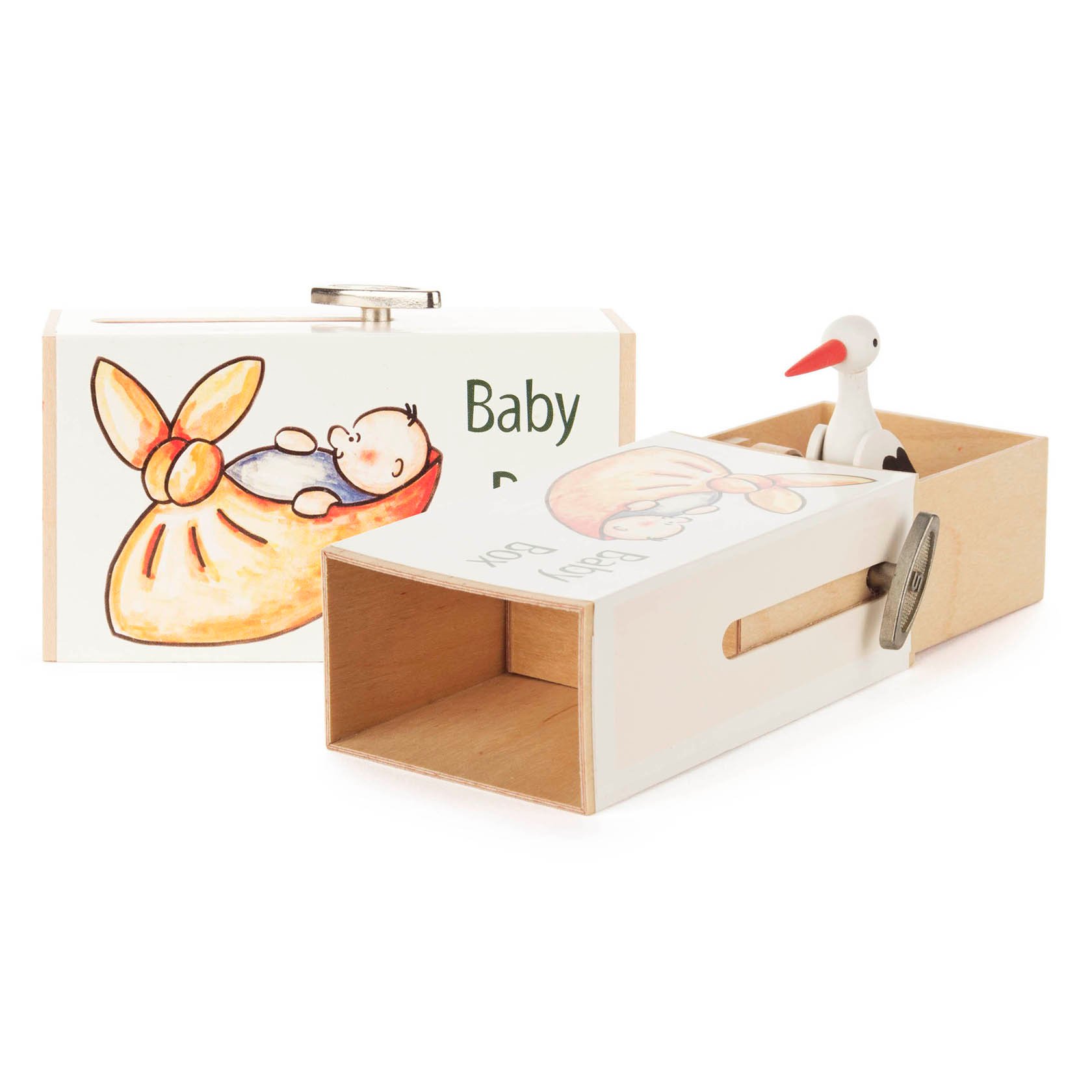 Schiebebox "Baby-Box" mit Storch Melodie: Wiegenlied