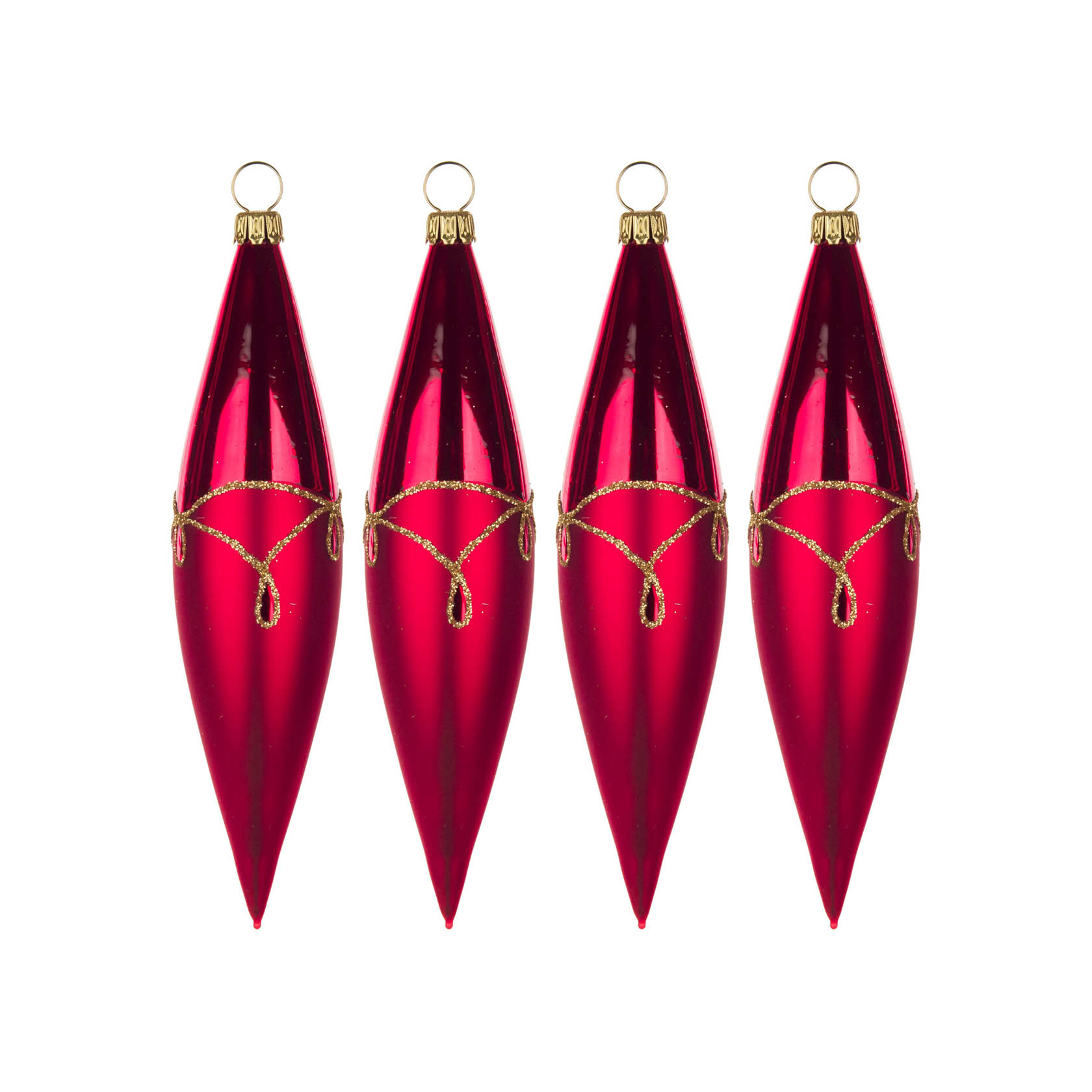 Thüringer Christbaumschmuck Olive 14cm rot-matt Tropfenmuster (4)