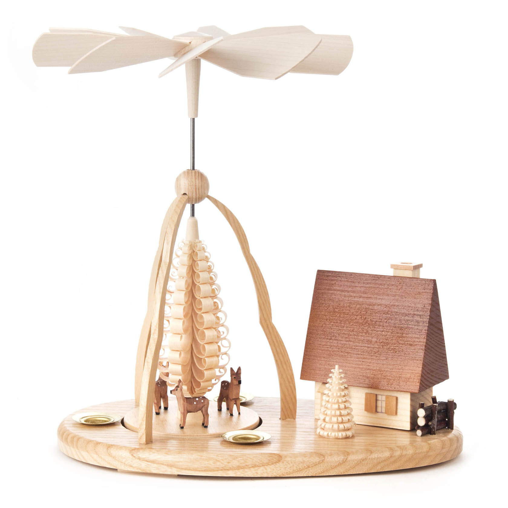 Pyramide mit Rehen und Räucherhaus, für Kerzen d=14mm