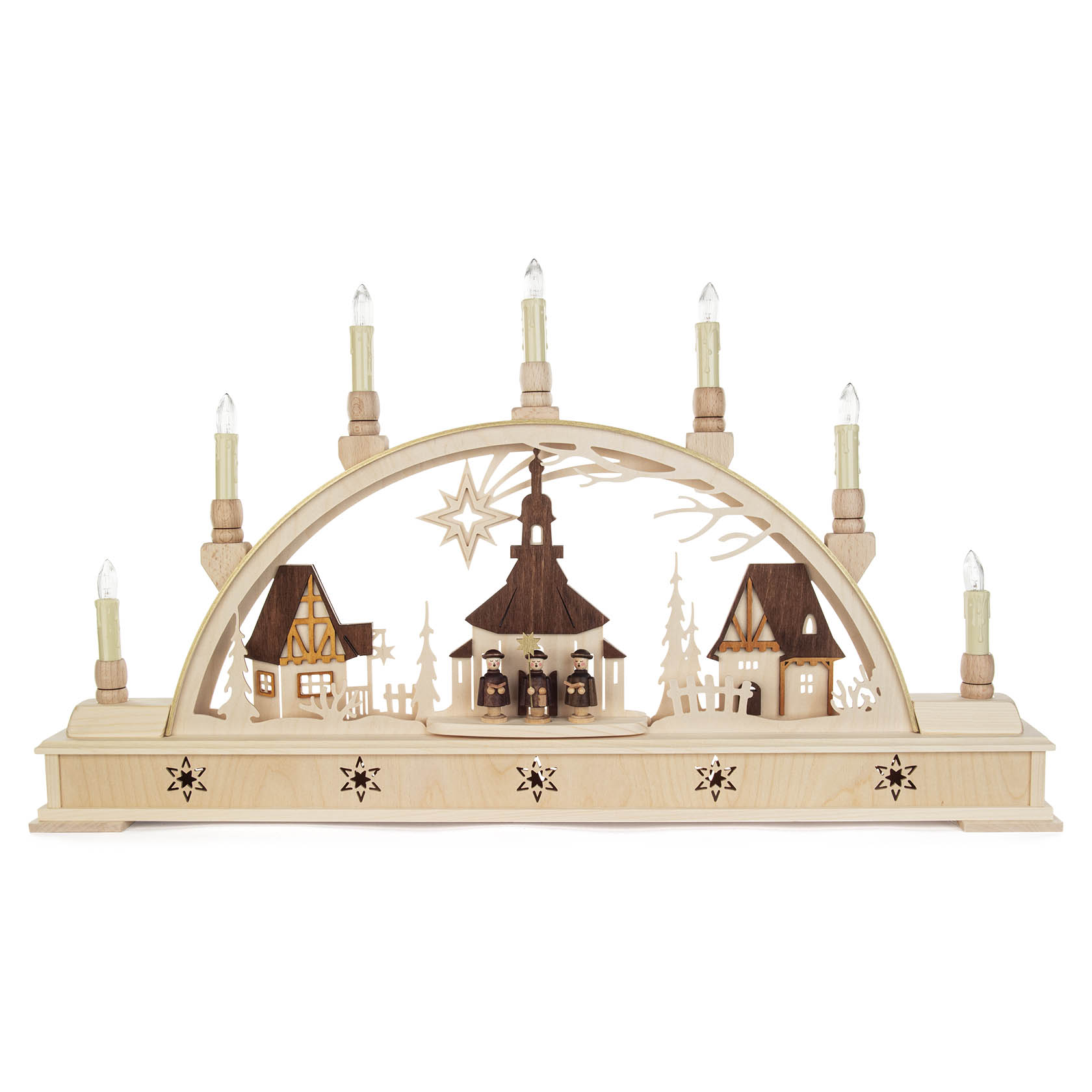 Schwibbogen Seiffener Kirche mit Riffelkerzen und LED im Dregeno Online Shop günstig kaufen