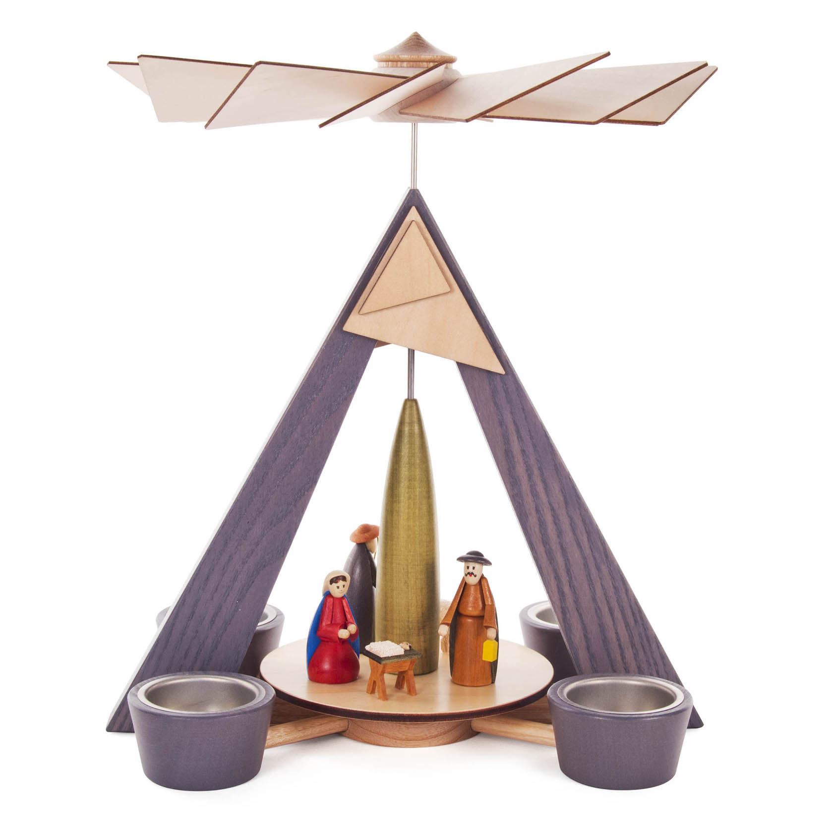 Pyramide mit Christi Geburt, grau mit farbig lasierten Figuren, für Teelichte im Dregeno Online Shop günstig kaufen