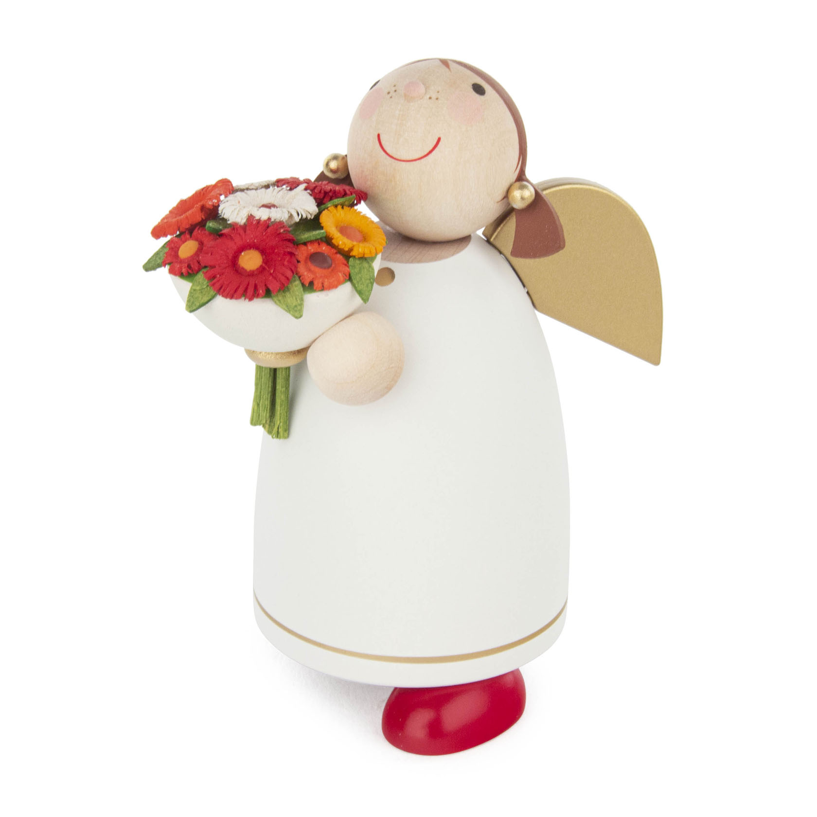 Schutzengel mit Blumenstrauß, weiß Größe 3