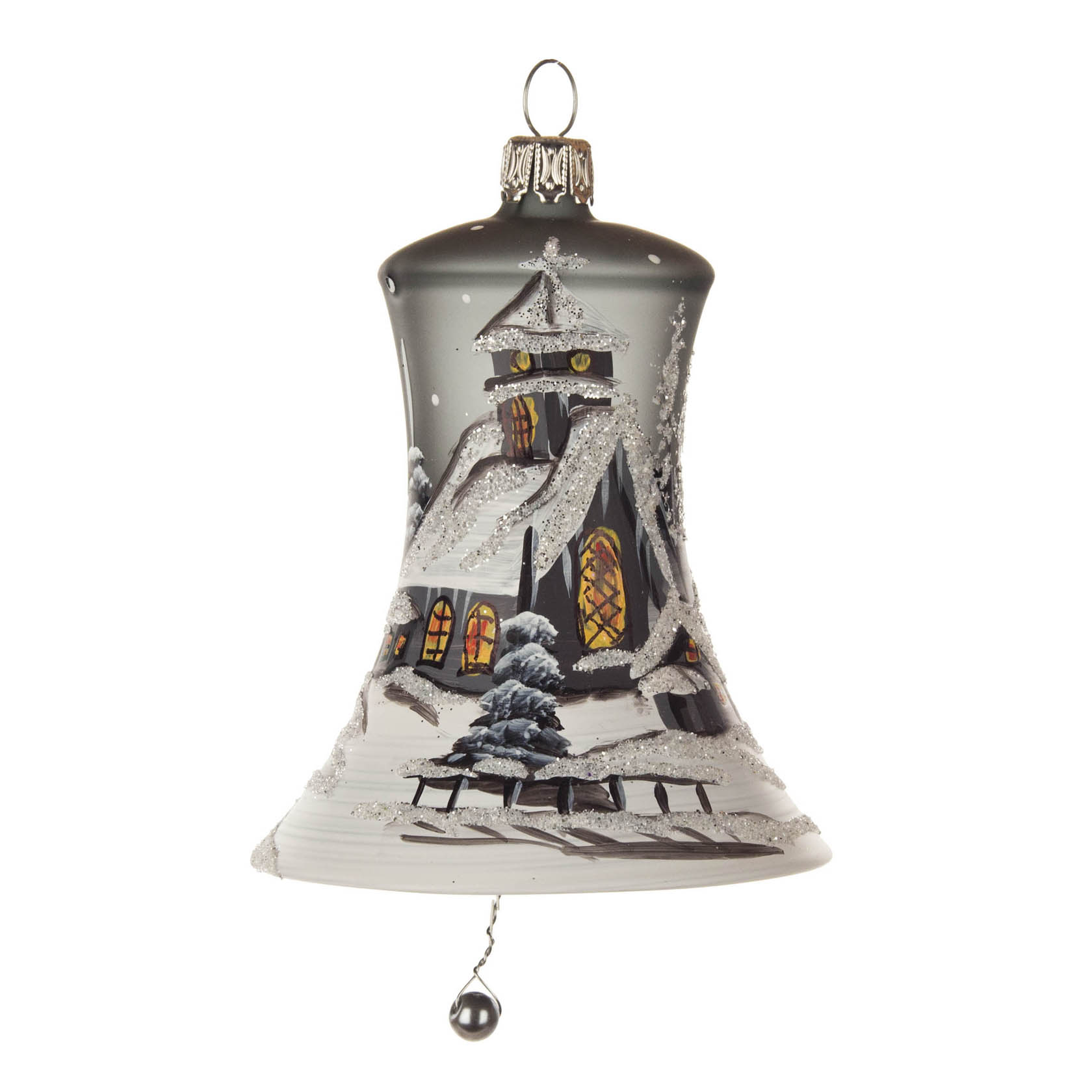 Thüringer Christbaumschmuck Glocke 8cm schwarz-matt