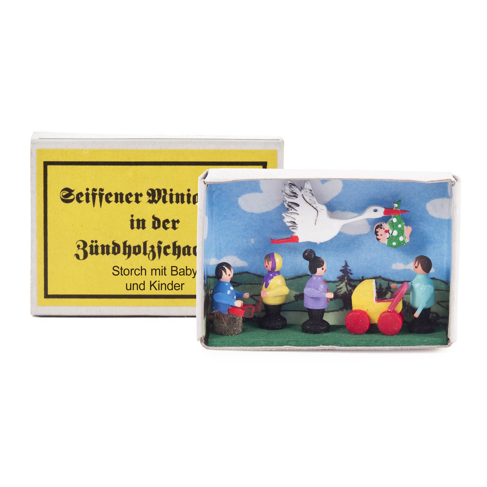 Zündholzschachtel mit Storch, Baby und Kindern im Dregeno Online Shop günstig kaufen