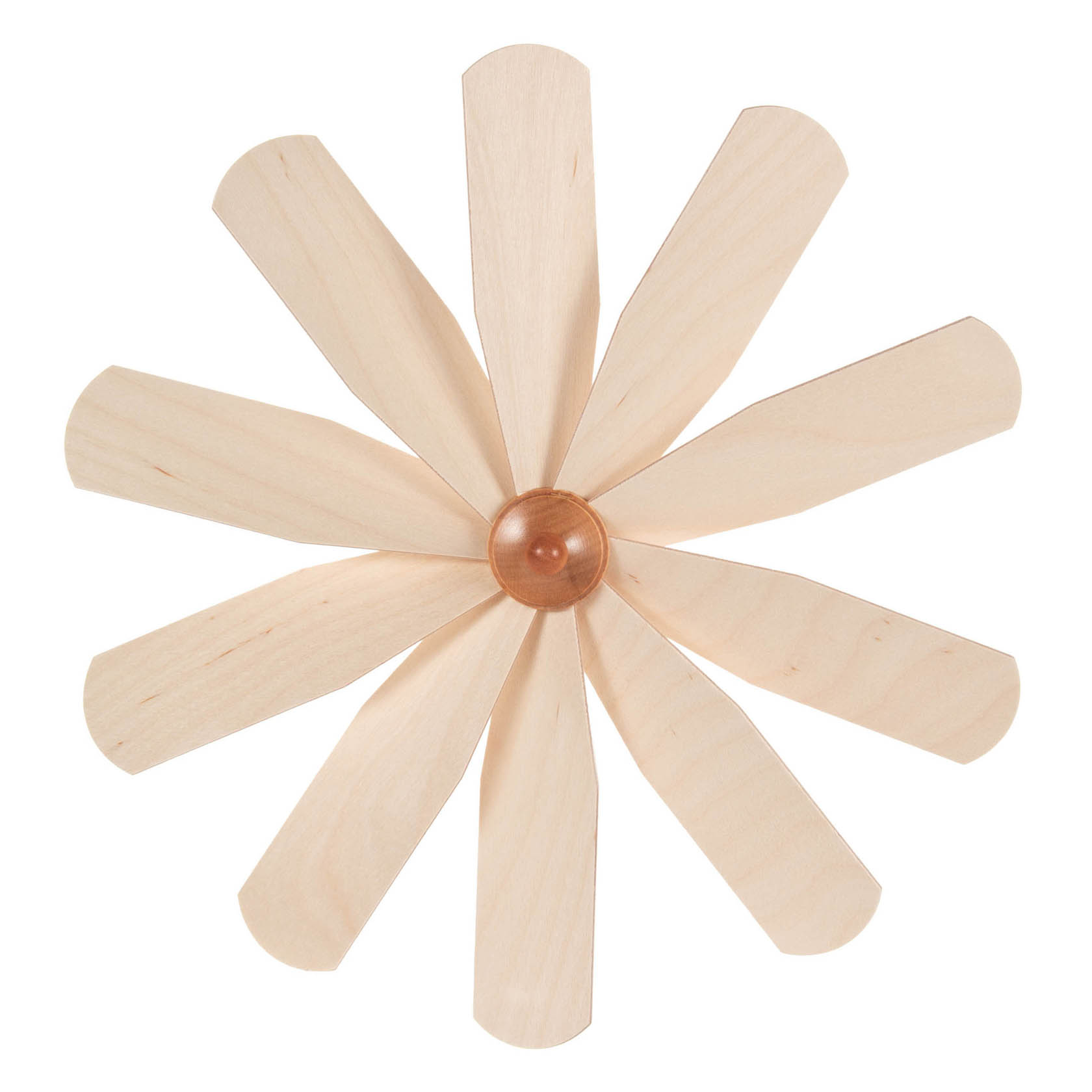 Wooden propeller with eight blades and a central hub, arranged in a symmetrical pattern. im Dregeno Online Shop günstig kaufen