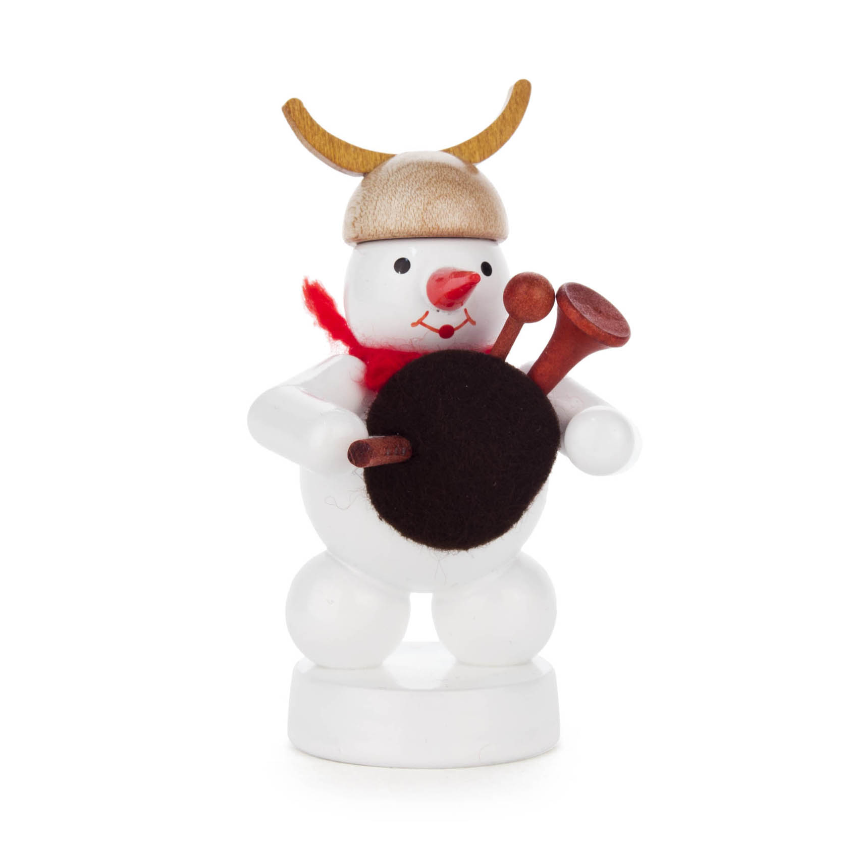 Ein Schneemann mit einem Dudelsack, rotem Schal und Wikingerhelm mit Hörnern. im Dregeno Online Shop günstig kaufen