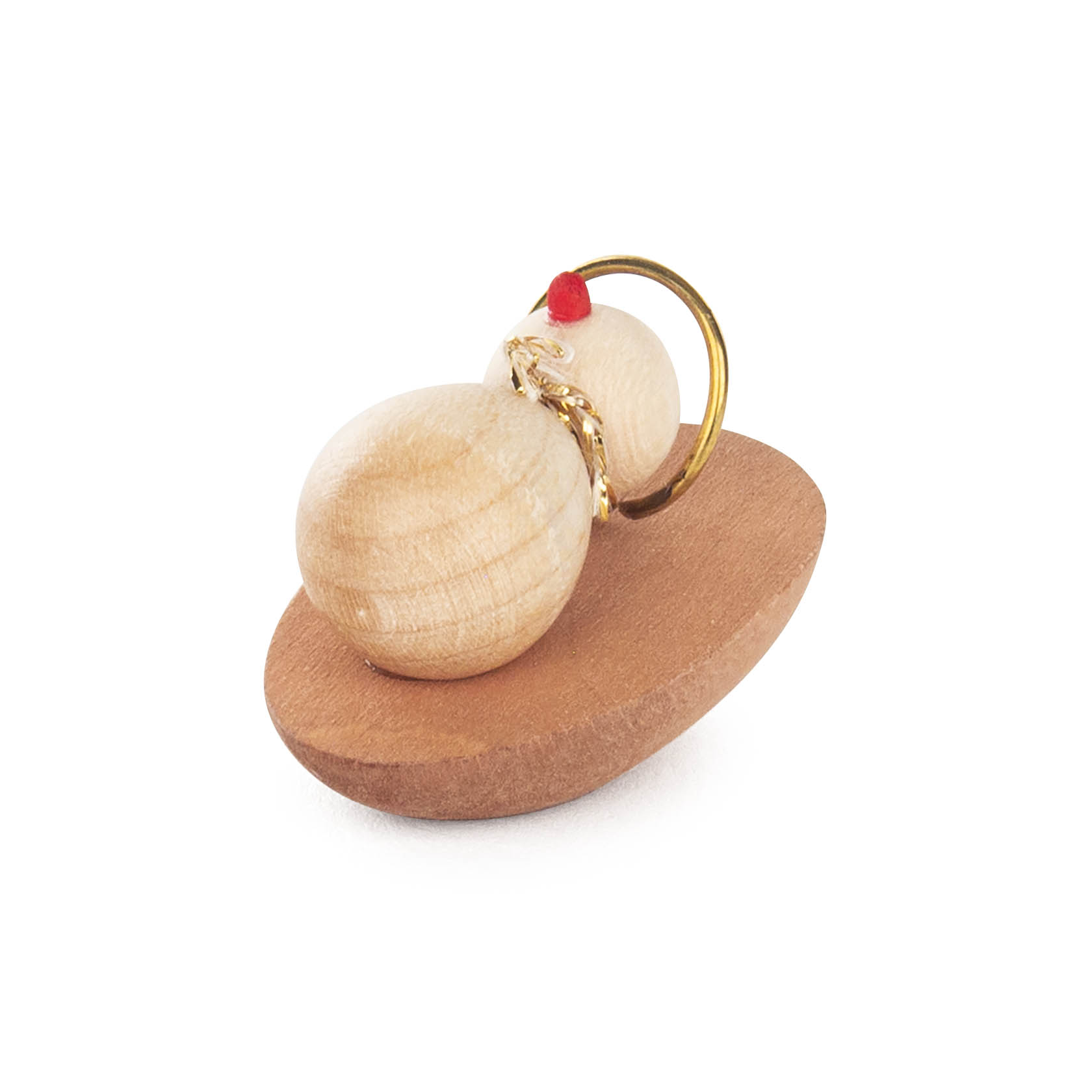 Holzdesign einer Wiege mit einem Plastikengelbaby und goldfarbenem Heiligenschein, auf ovalem, naturfarbenem Sockel. im Dregeno Online Shop günstig kaufen