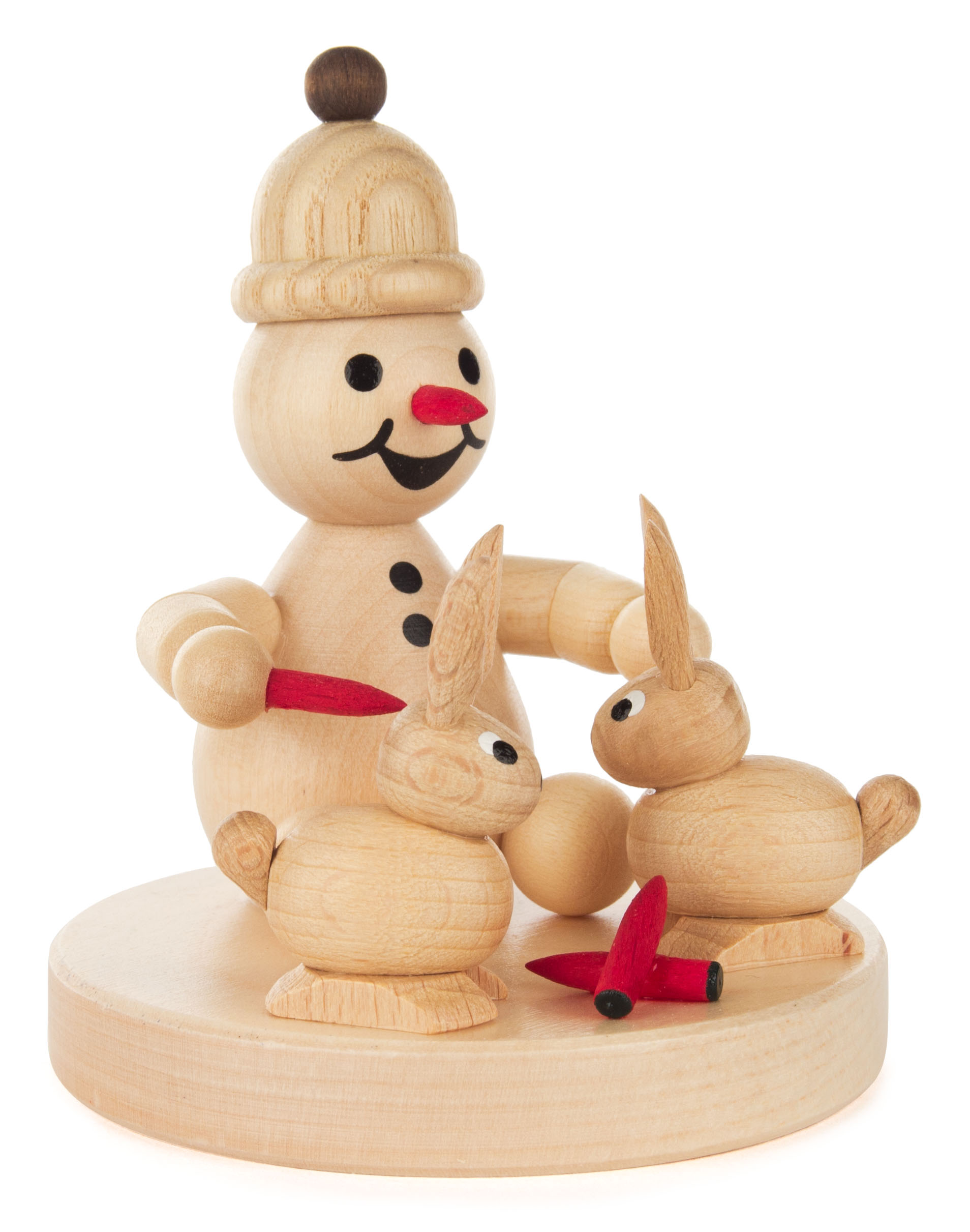 Schneemann-Junior sitzend mit Hasen 