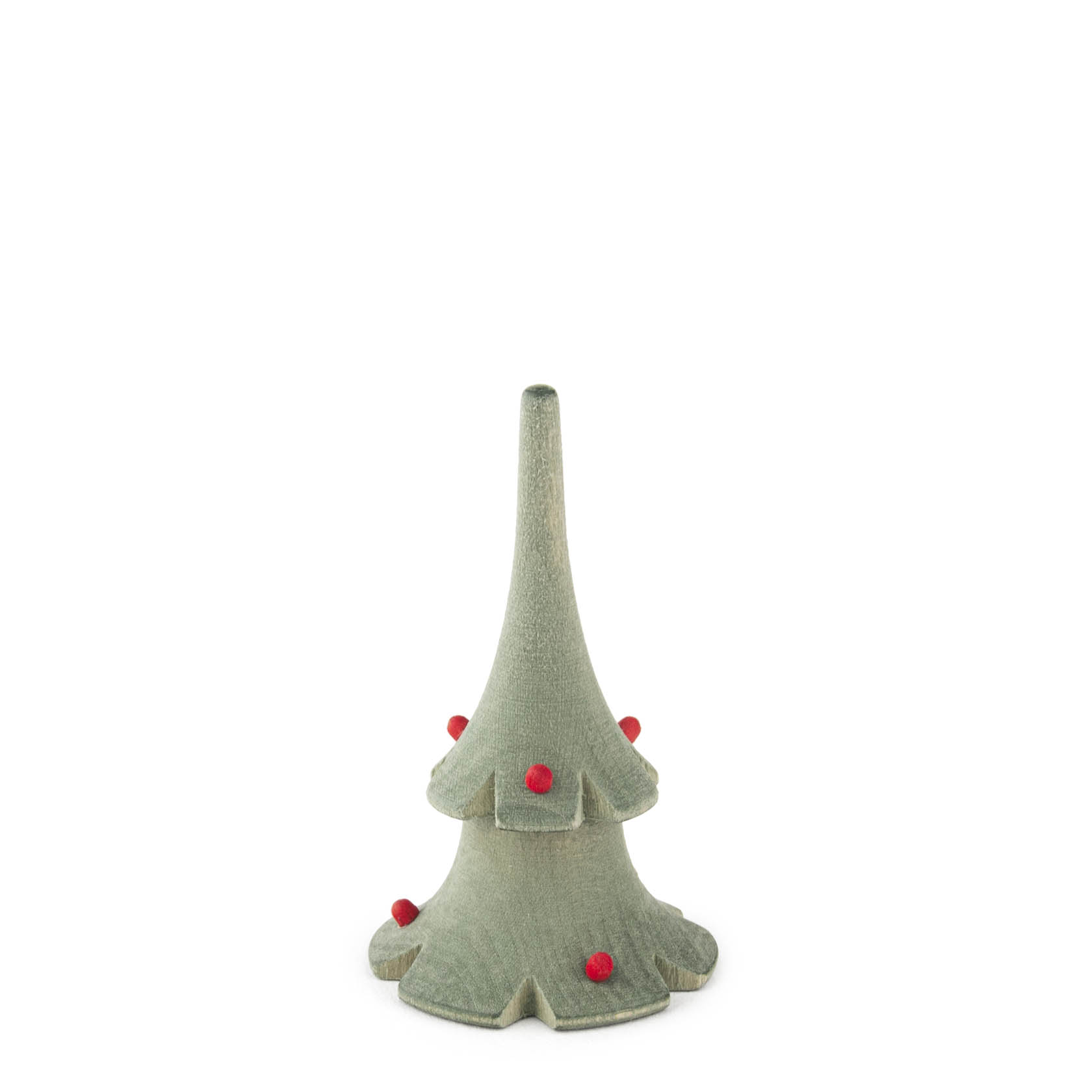 Kleiner, grüner Weihnachtsbaum aus Holz, mit wenigen roten Kugeln verziert. im Dregeno Online Shop günstig kaufen