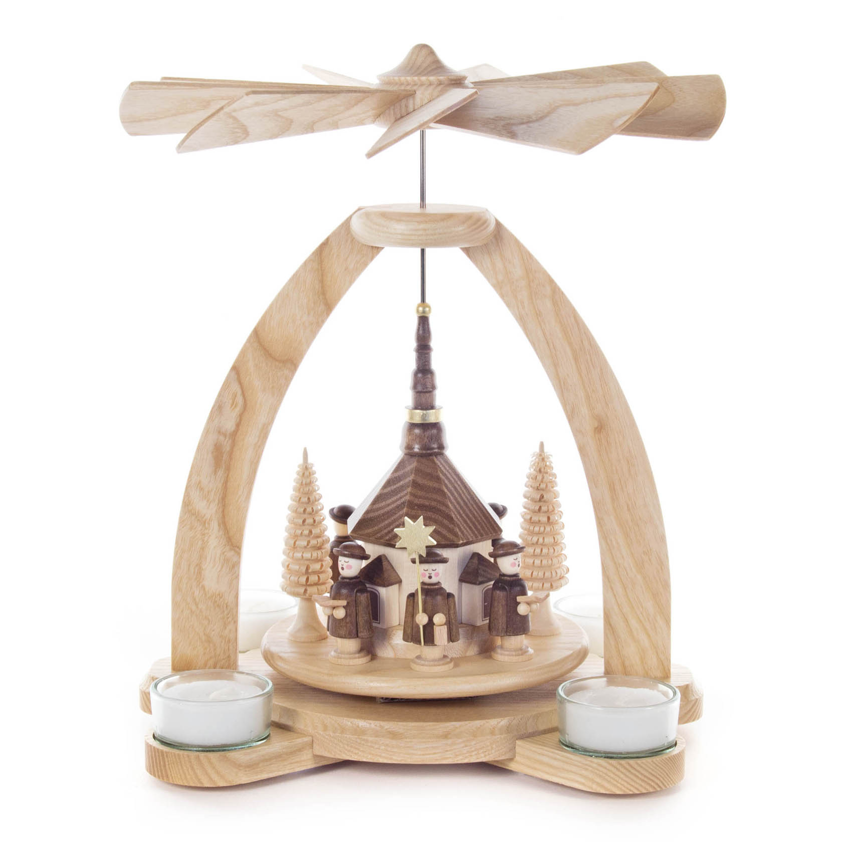 Pyramide mit Seiffener Kirche und Kurrende, für Teelichte im Dregeno Online Shop günstig kaufen