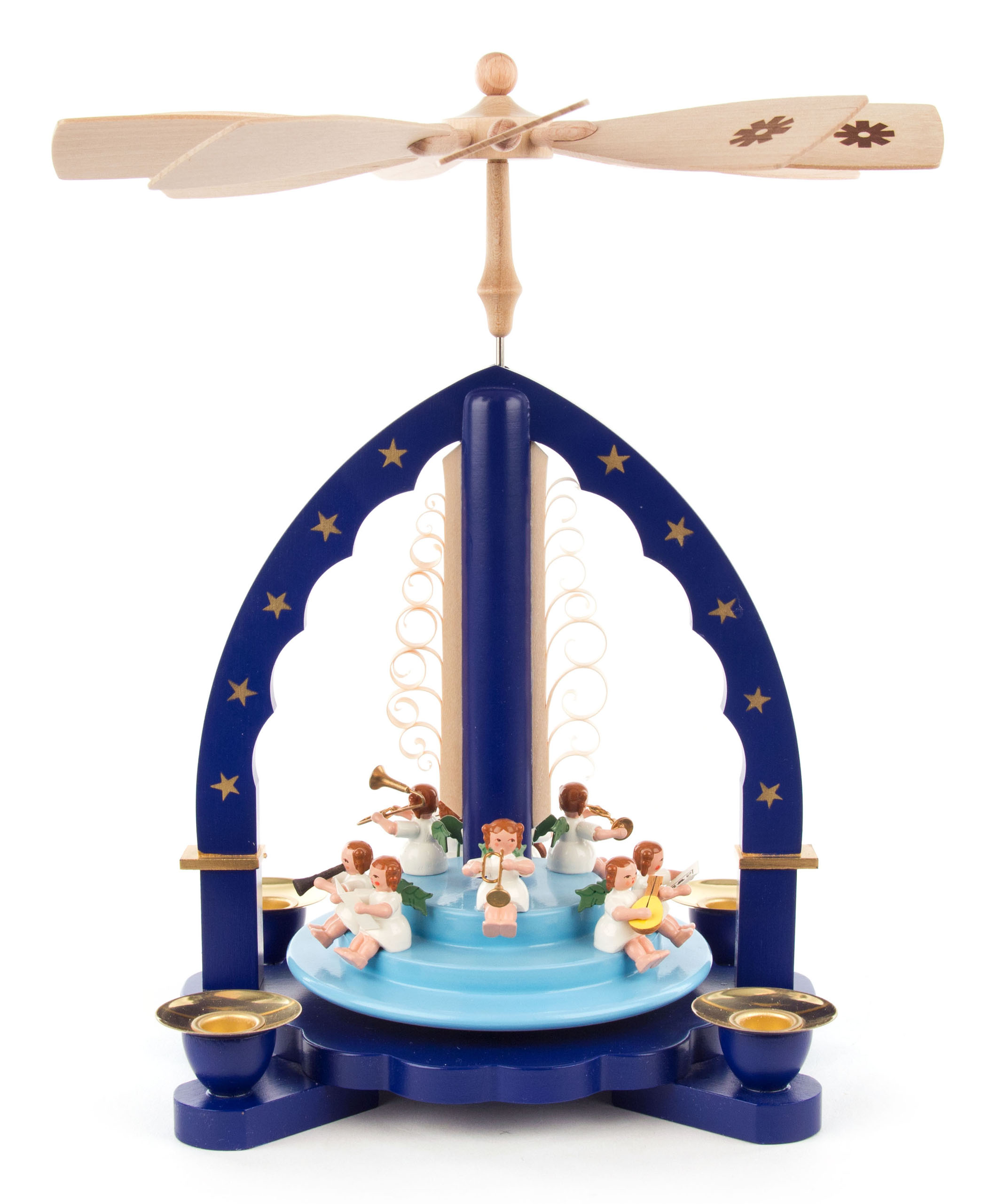 Pyramide Engelkonzert, blau für Kerzen d=14mm 