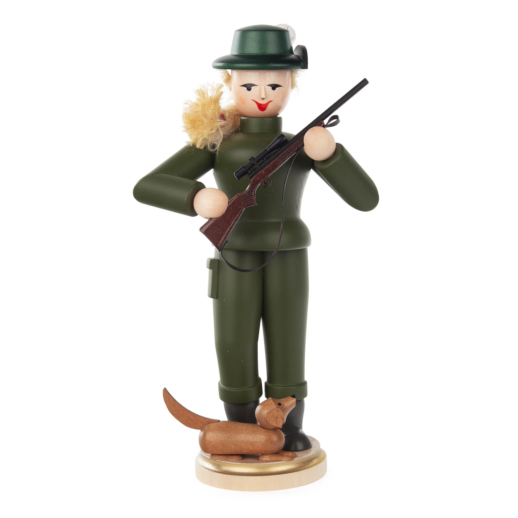 Räucherfigur Jägerin mit Dackel im Dregeno Online Shop günstig kaufen