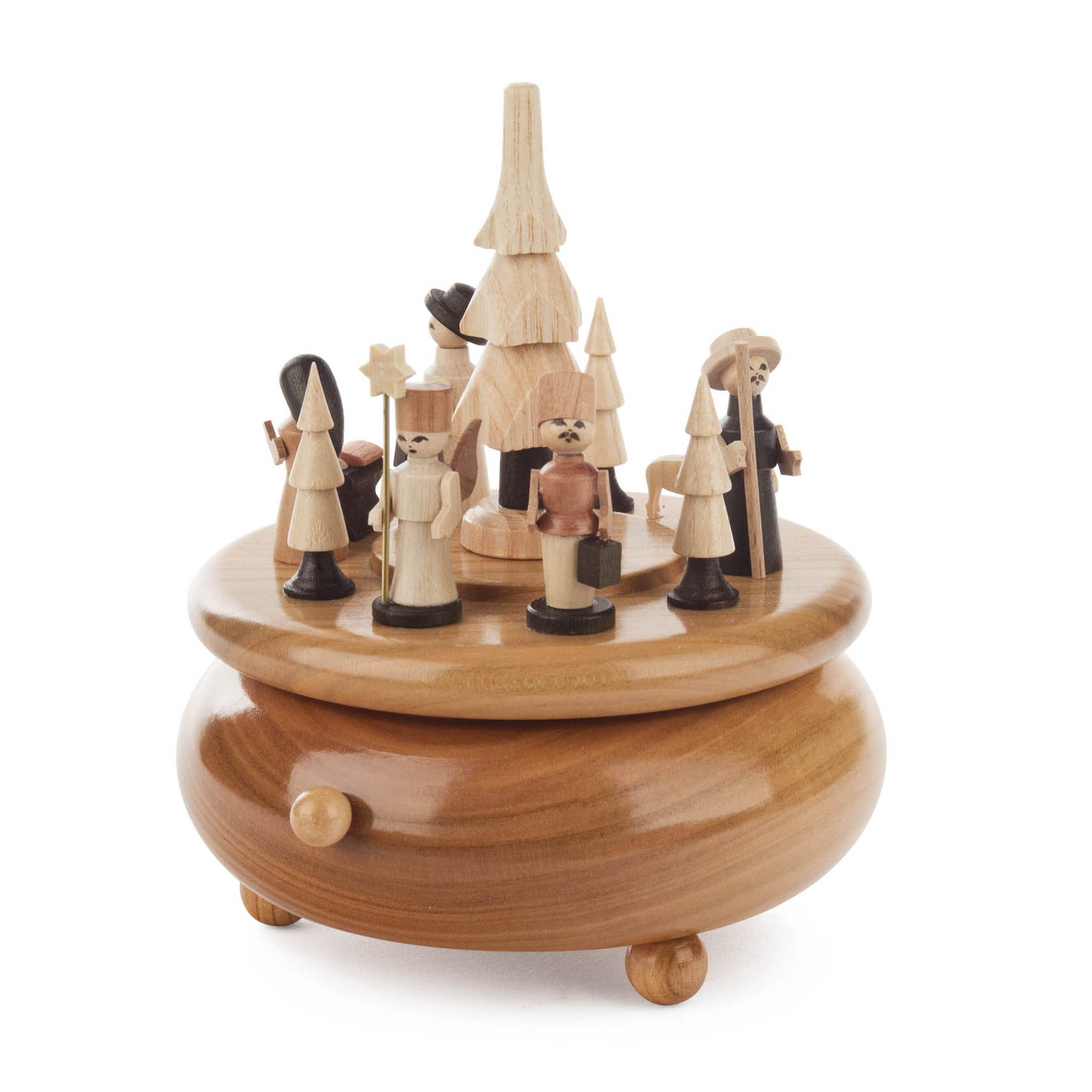 Spieldose mit Krippefiguren klein, natur Melodie:"O Du Fröhliche"
