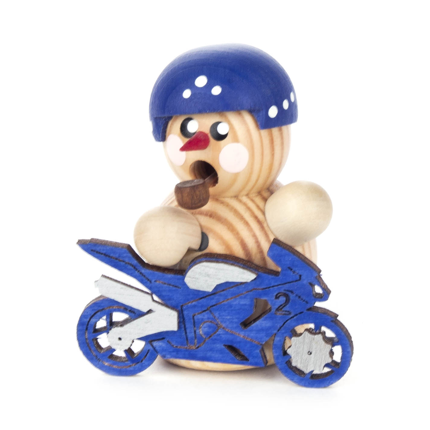 Mini-Räuchermann Biker, blaues Motorrad