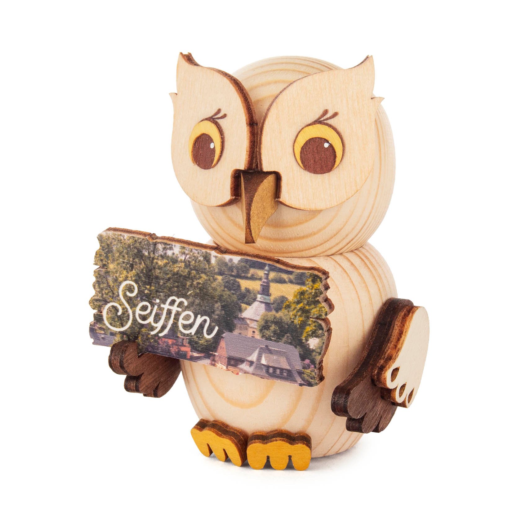 Mini-Eule mit Schild "Seiffen-Sommer" im Dregeno Online Shop günstig kaufen