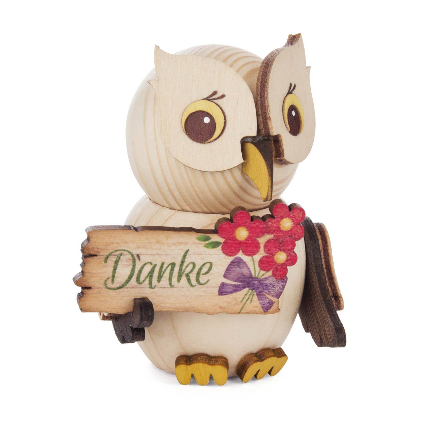 Mini-Eule mit Schild "Danke"