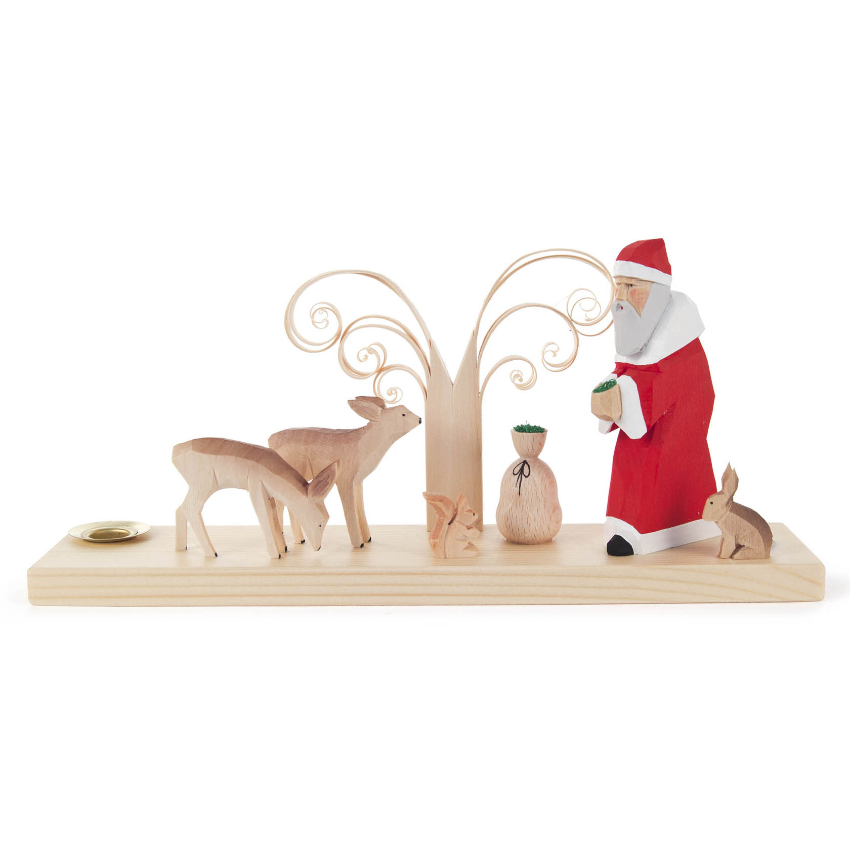 Weihnachtsmann mit Waldtieren, geschnitzt, für Kerze d=14mm im Dregeno Online Shop günstig kaufen