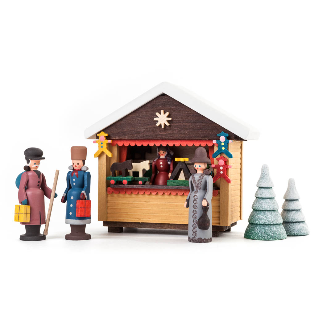 Weihnachtsmarktbude mit 3 Figuren und 2 Bäumchen (6) 