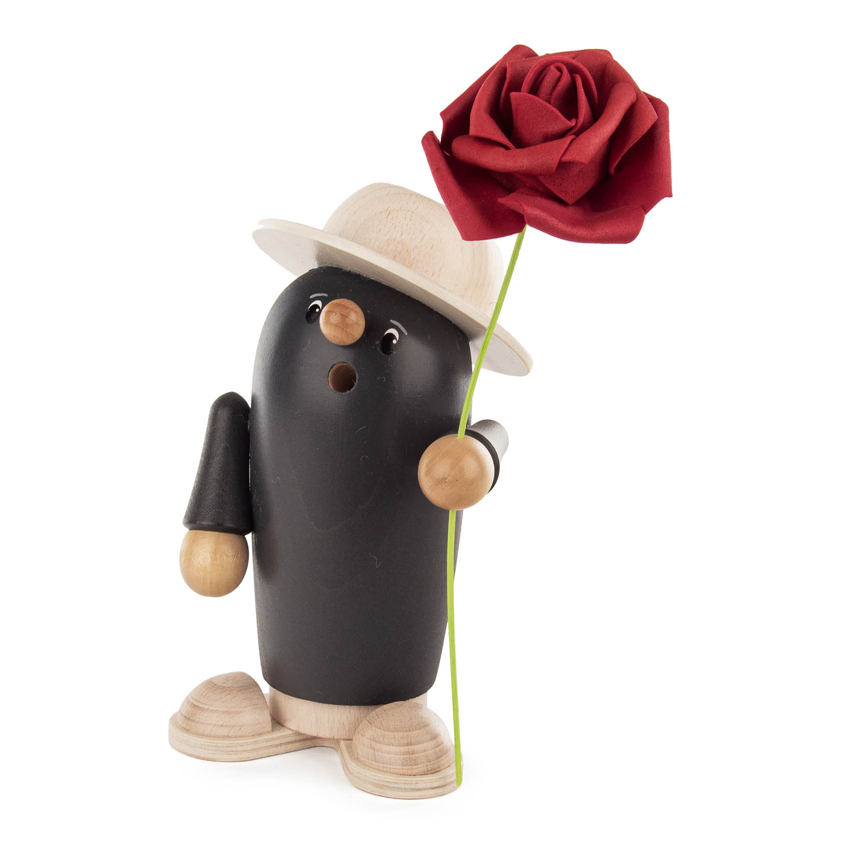 Räucherfigur "Rudi der Gentleman" grau/weiß mit Rose