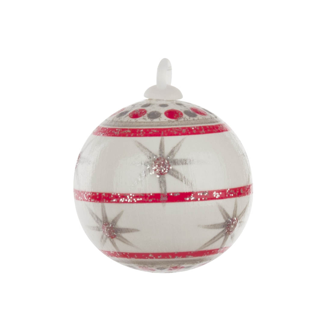 Behang Weihnachtsbaumkugel  weiß-rot mit Sternen, ohne Faden im Dregeno Online Shop günstig kaufen