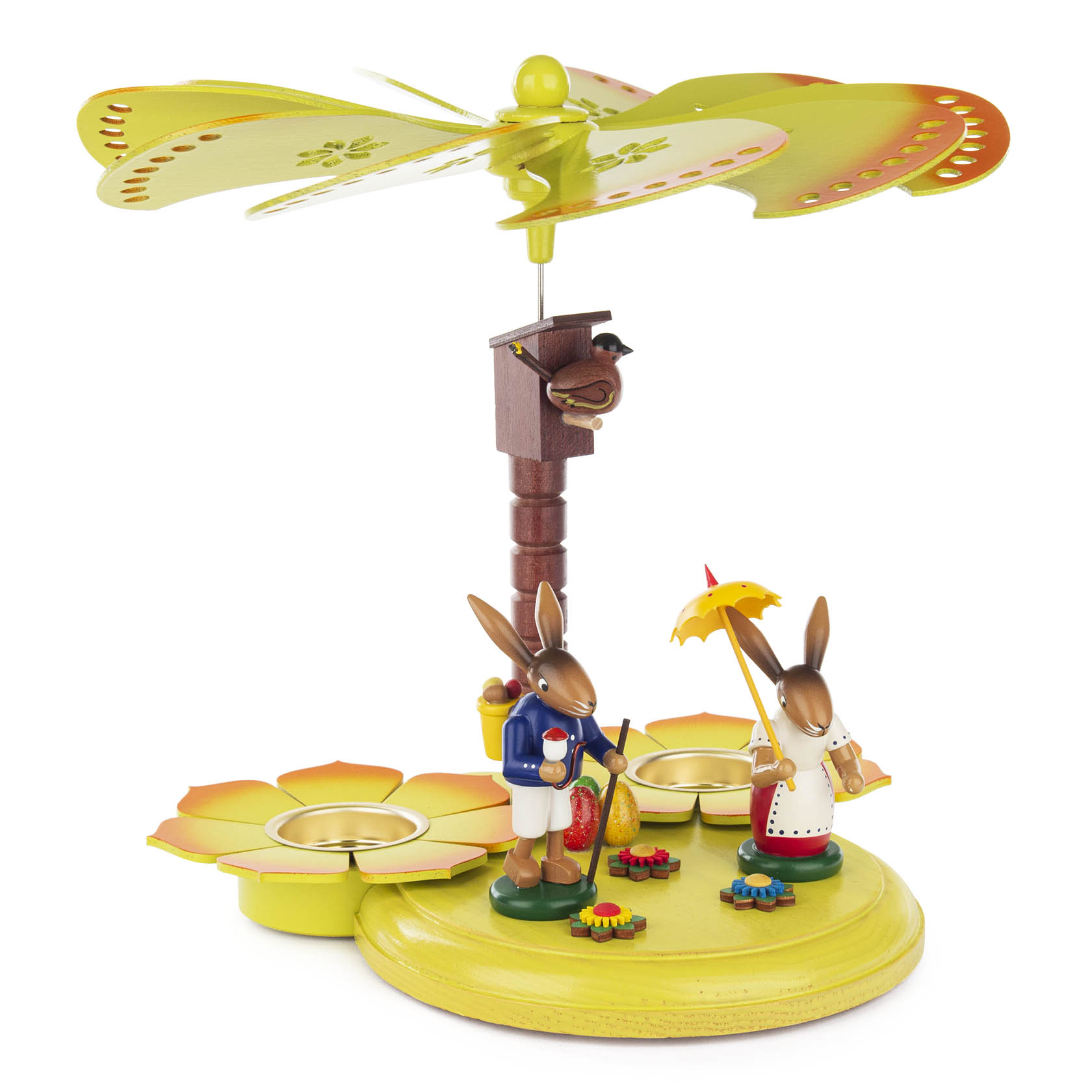 Teelichtpyramide, farbig 2 Hasen mit Schirm und Kiepe im Dregeno Online Shop günstig kaufen