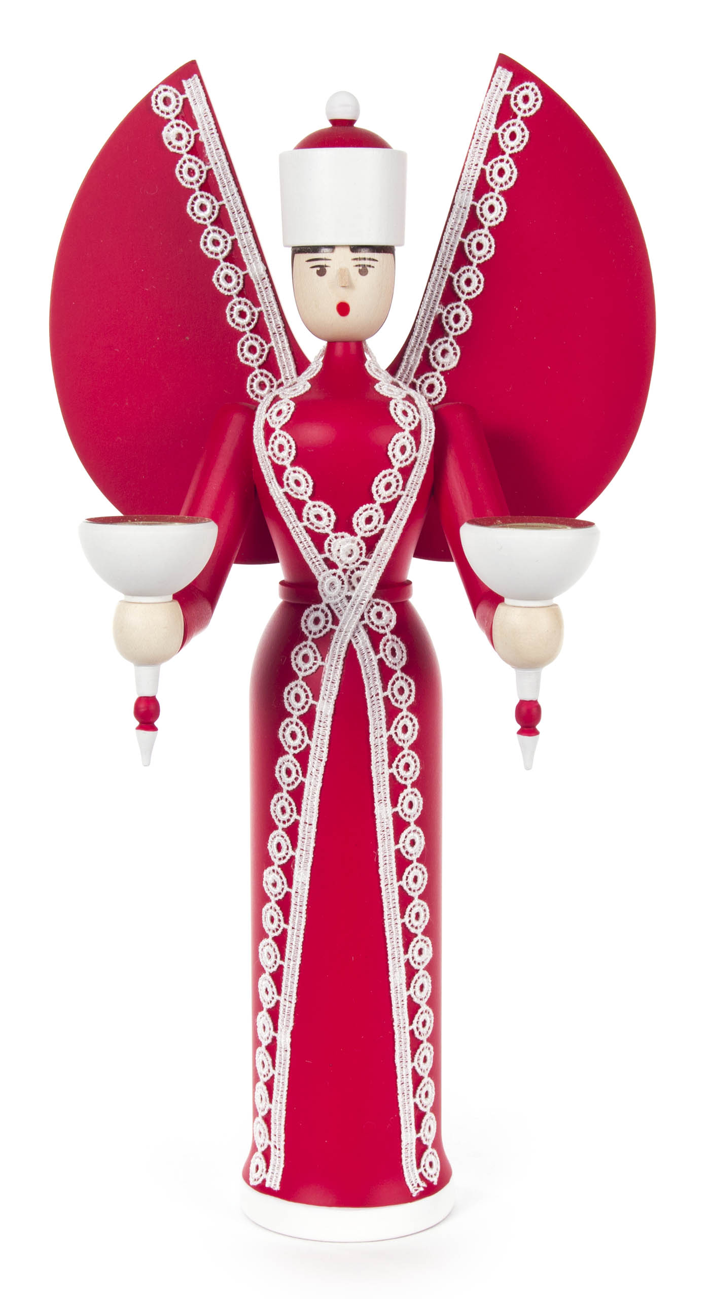 Engel "Katharina" rot, mit Plauener Spitze -dregeno exklusiv- für Kerzen d=14mm