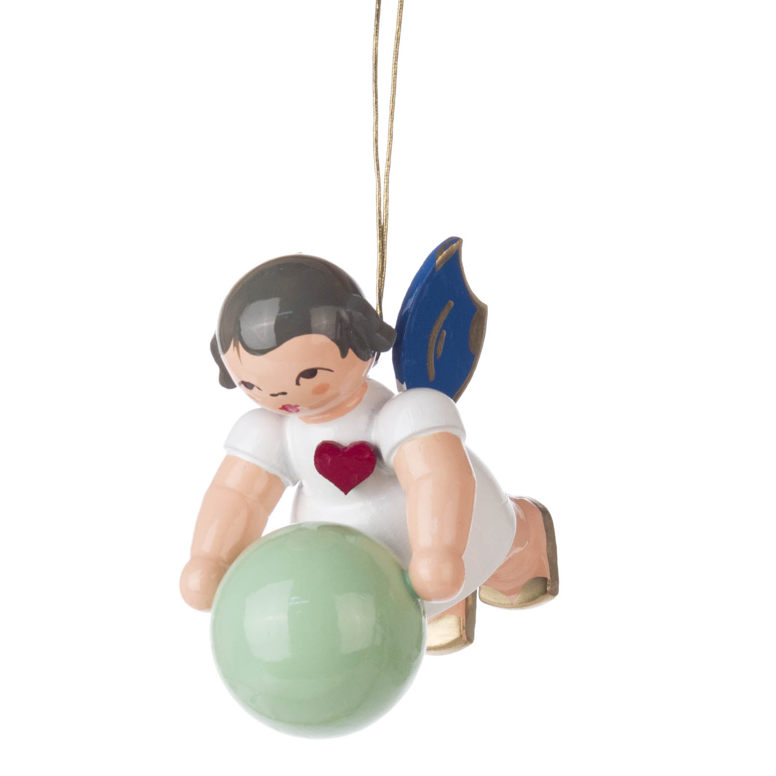 Behang Herzengel mit Gymnastikball, blaue Flügel