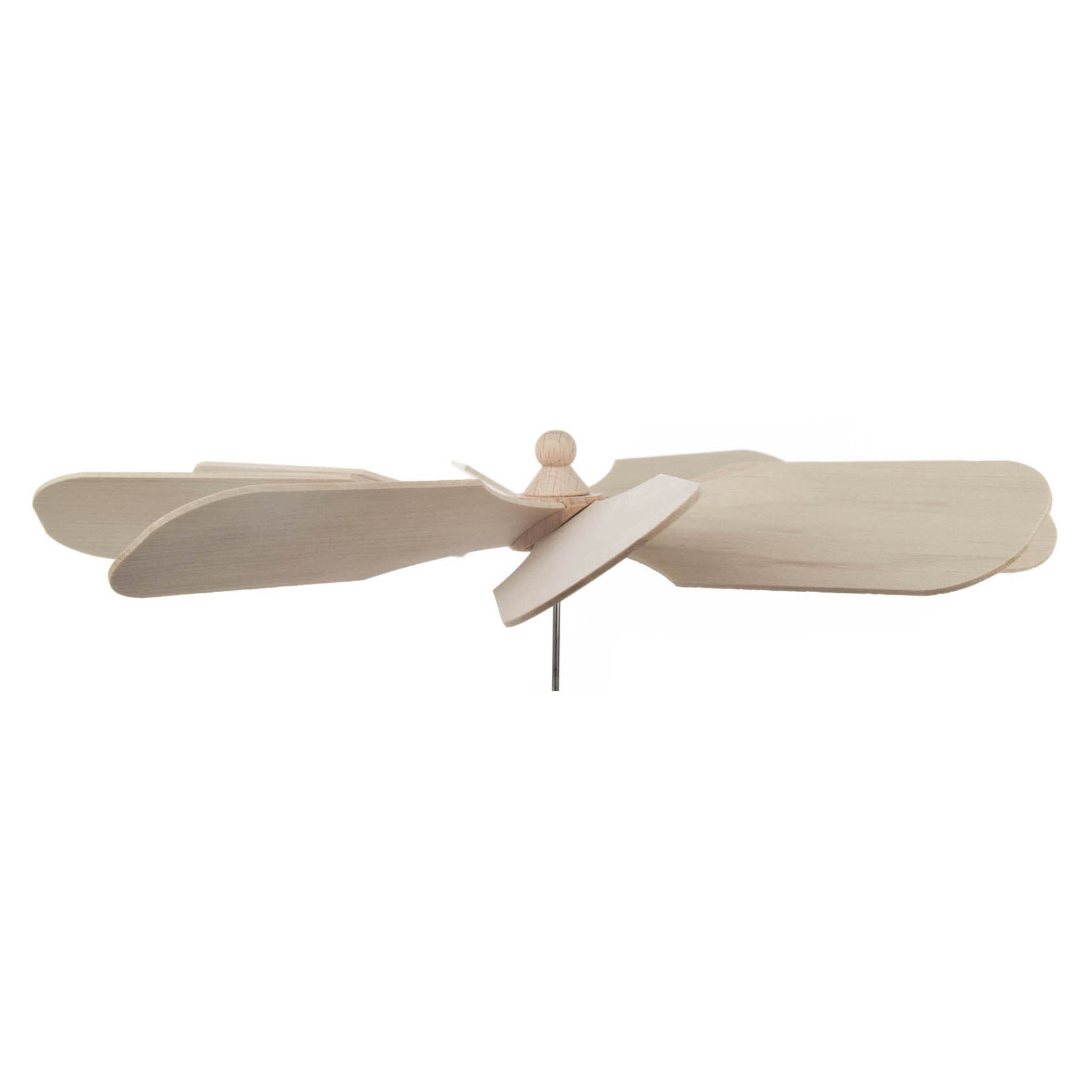 Wooden rotor blade with multiple flat paddles attached to a central hub, designed for use in model building.