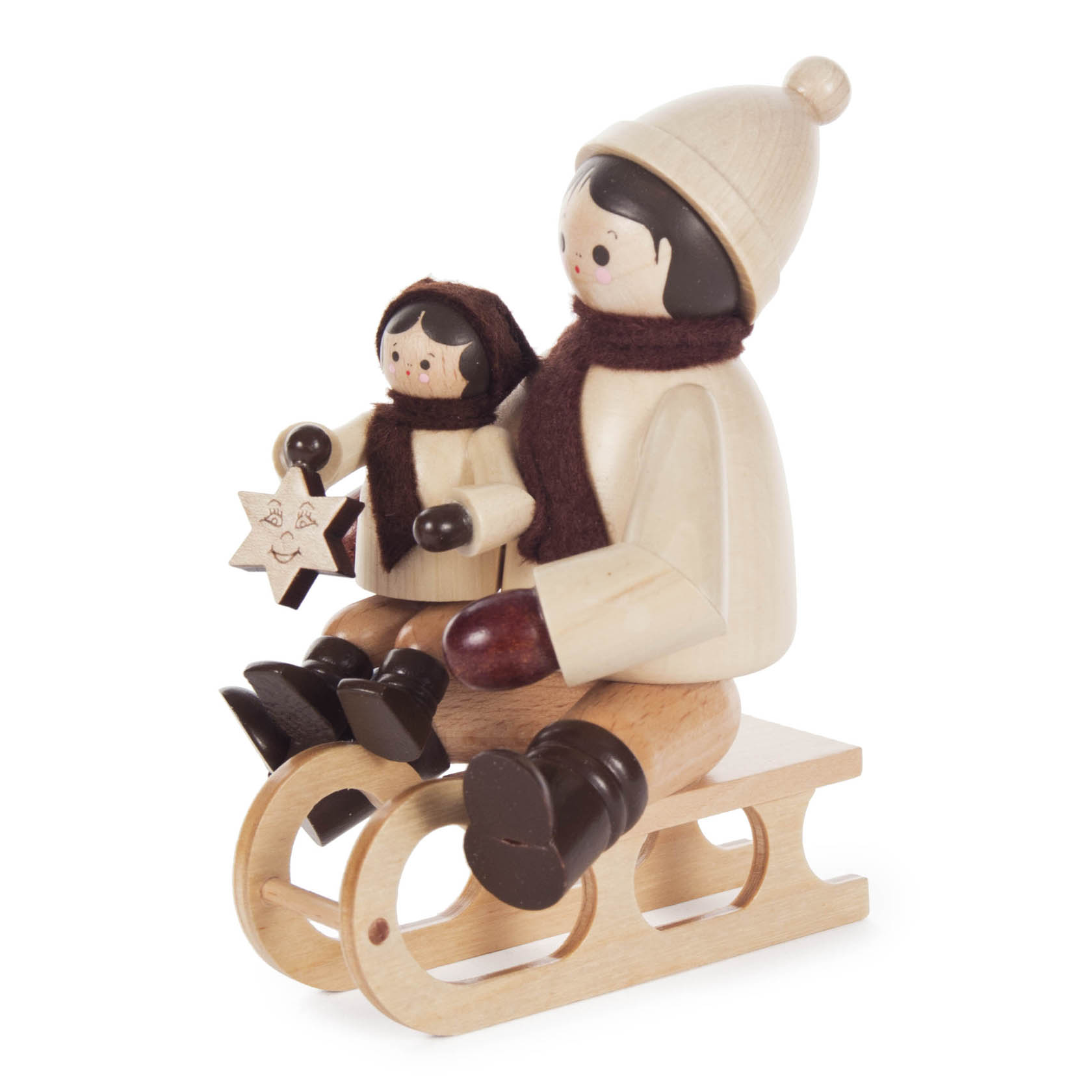 Schlittenfahrerin mit Kind auf Schlitten, natur im Dregeno Online Shop günstig kaufen
