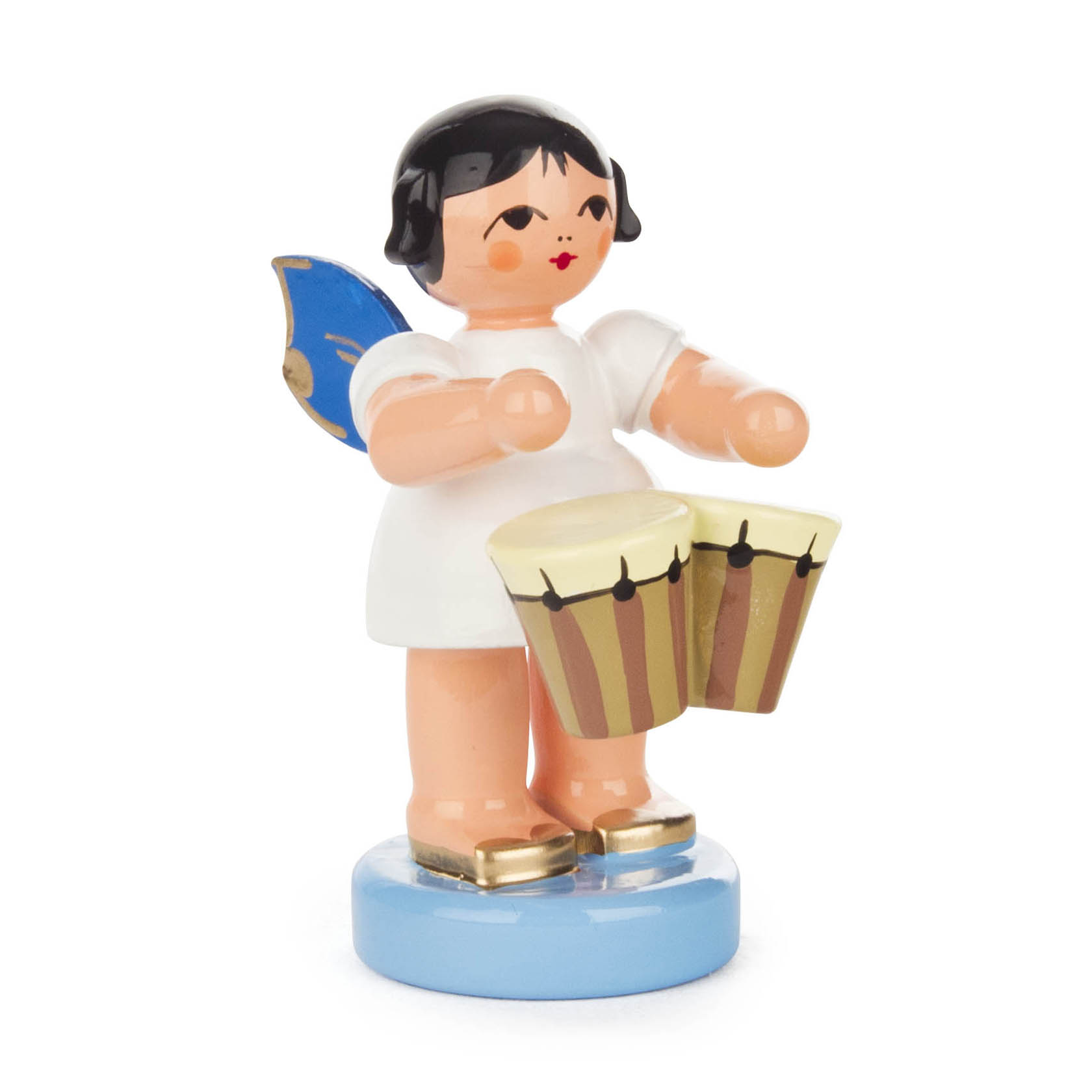 Engel stehend mit Bongotrommeln blaue Flügel  im Dregeno Online Shop günstig kaufen