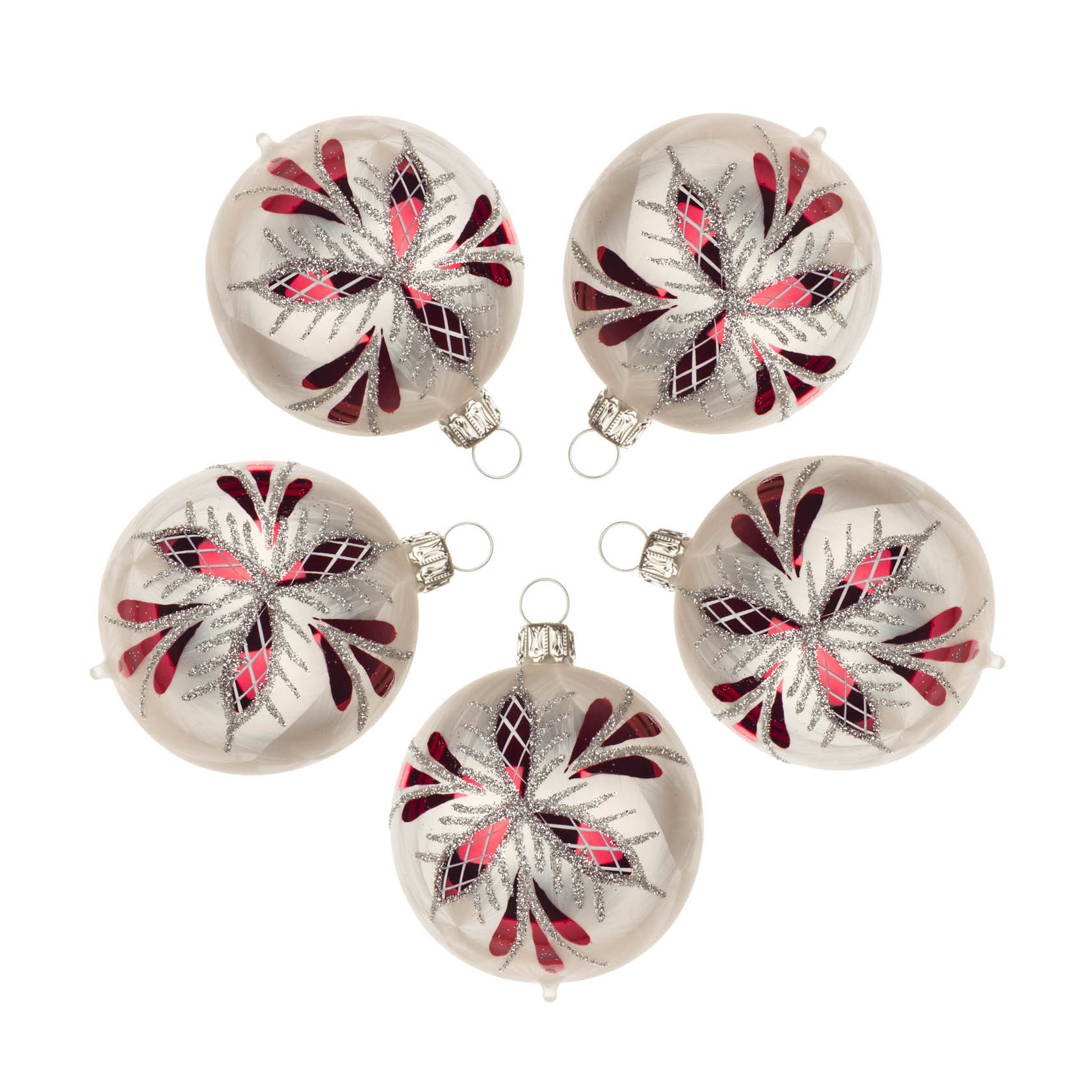 Thüringer Christbaumschmuck Kugel 6cm eisweiß Waffelmuster rot (5) im Dregeno Online Shop günstig kaufen