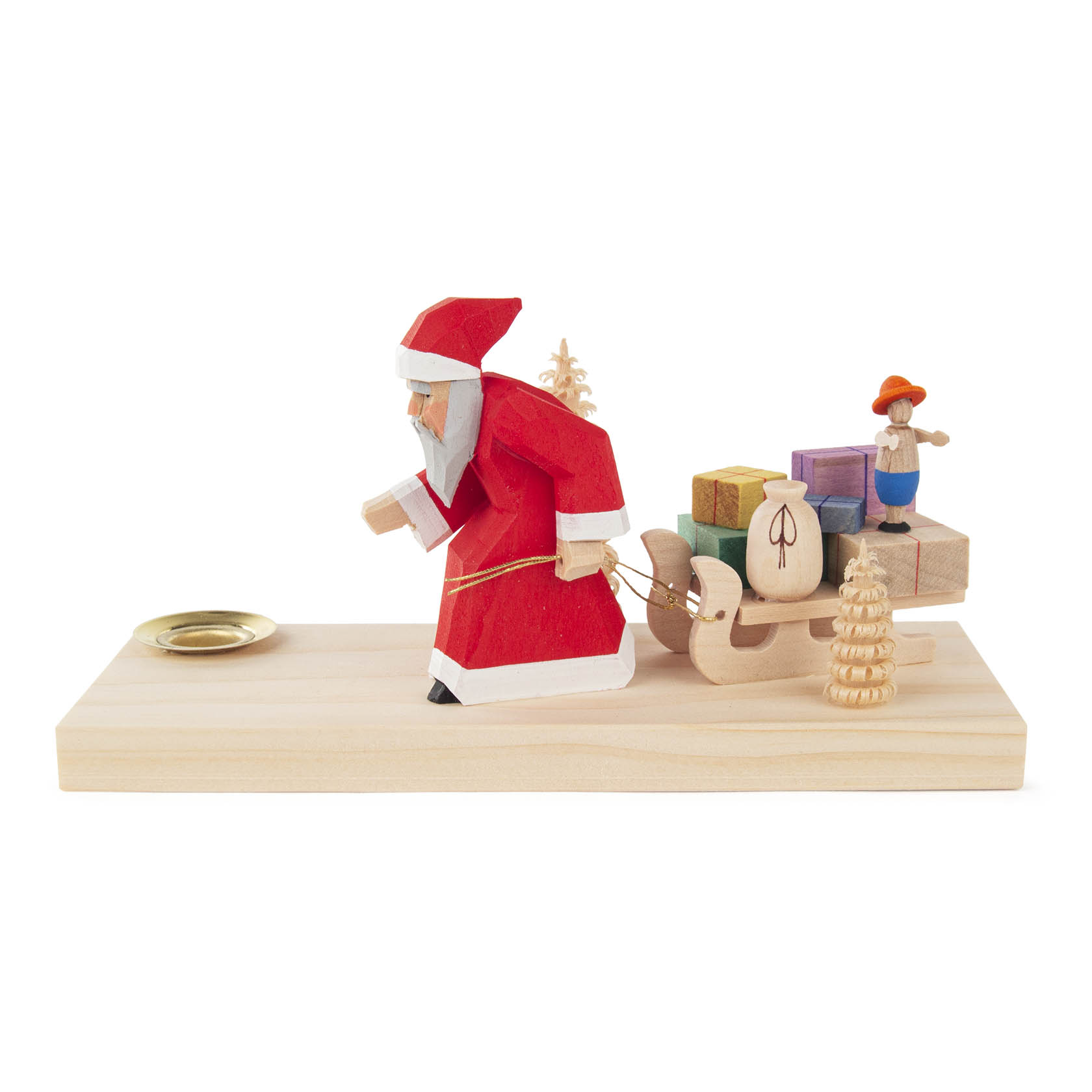 Weihnachtsmann mit Schlitten, geschnitzt, für Kerze d=14mm im Dregeno Online Shop günstig kaufen