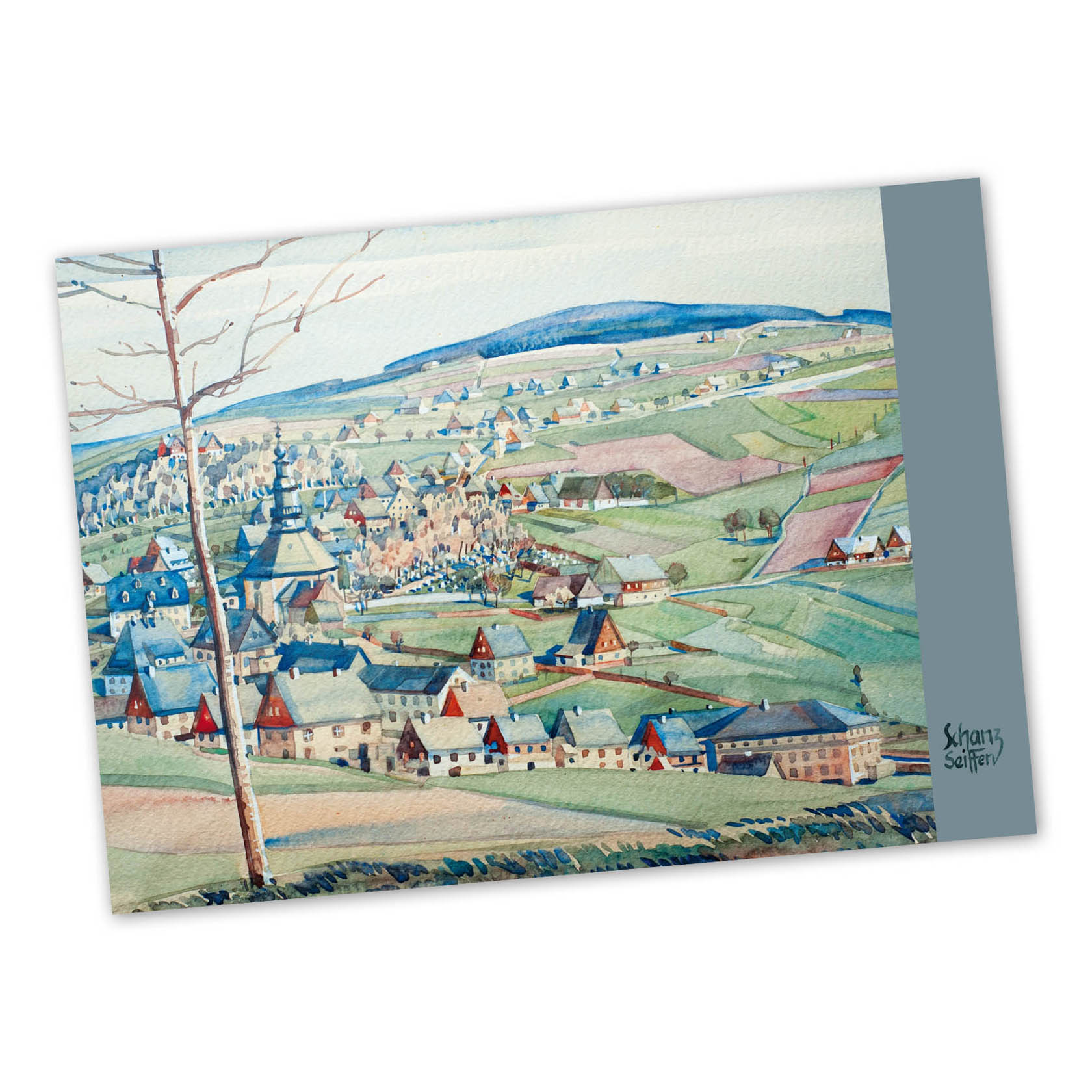 Künstlerkarte Max Schanz "Farben des Gebirges", Seiffener Dorf im Dregeno Online Shop günstig kaufen
