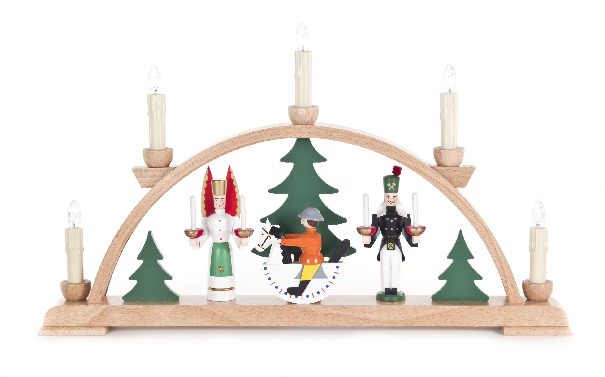 candle arch angel, miner, horseman, electric lights