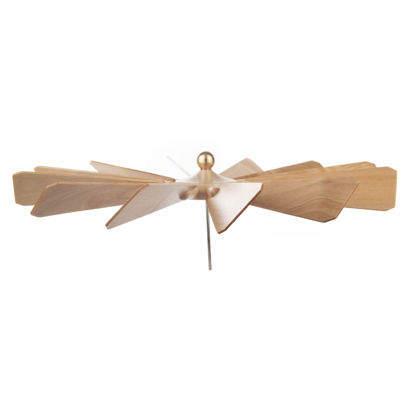 Wooden rotor with multiple flat blades and a 3mm center bore, used in model construction or crafts, resembling a propeller.