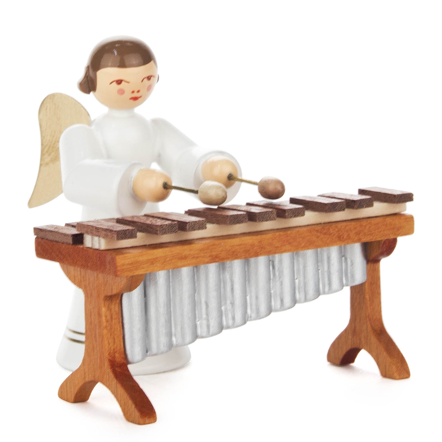 Ein Engel mit Flügeln, der ein Xylophon spielt. Der Engel trägt ein langes, weißes Gewand und hat kurze, braune Haare. im Dregeno Online Shop günstig kaufen