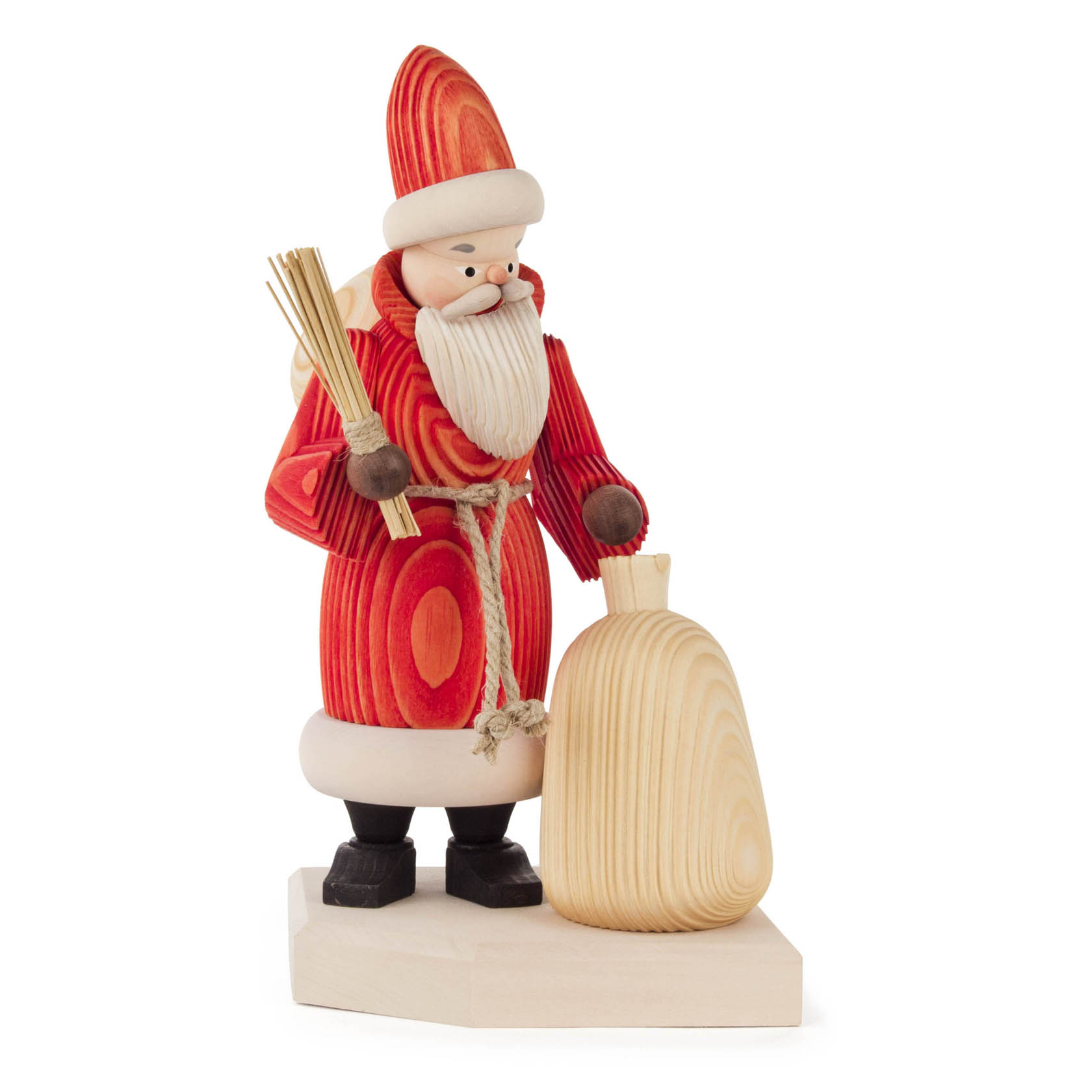 Räuchermann Weihnachtsmann mit Sack rot, gebürstet
