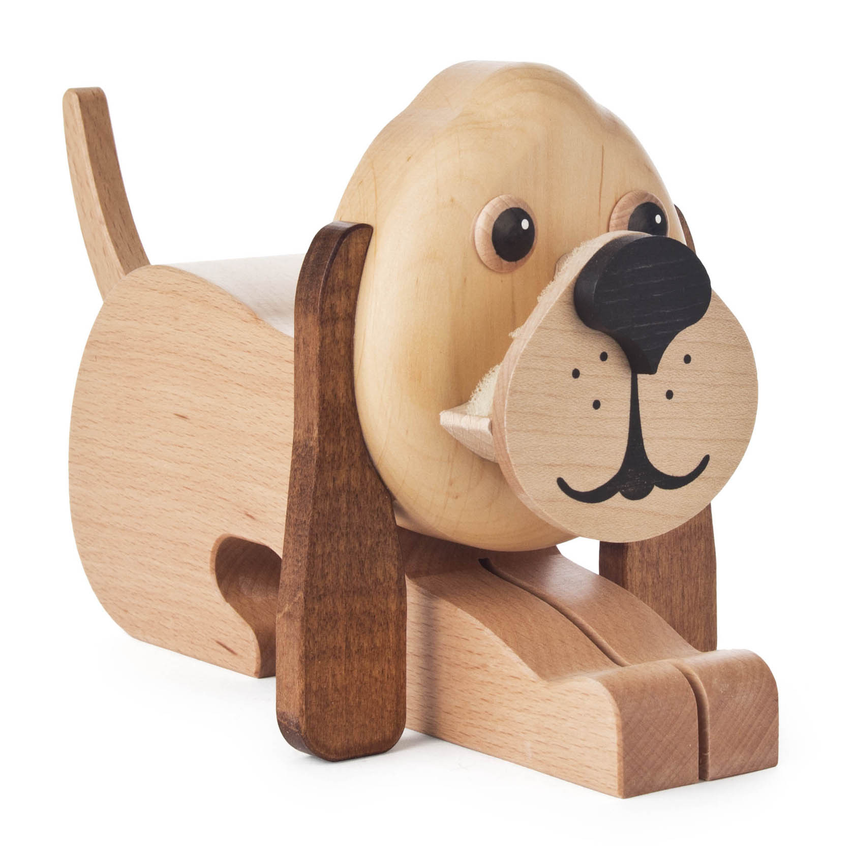 Wooden dog-shaped eyeglass holder with a cute face and floppy ears holding glasses on its snout. im Dregeno Online Shop günstig kaufen