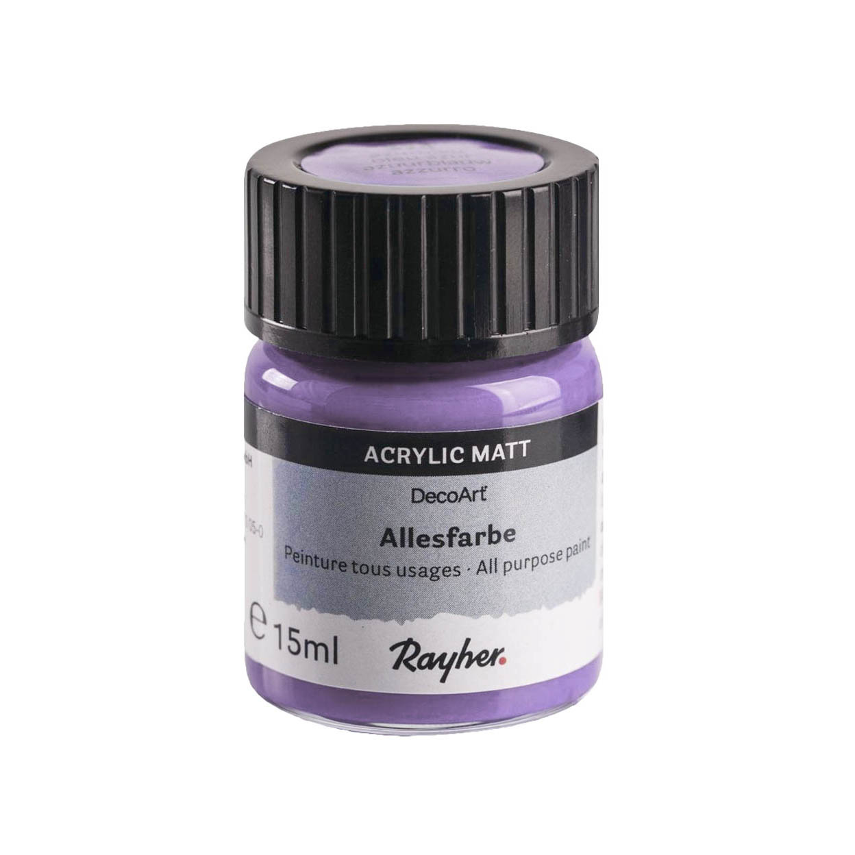 Kleines Gefäß mit lilafarbener Allesfarbe von Rayher mit einem Fassungsvermögen von 15ml und dem Text 'Acrylic Matt'. im Dregeno Online Shop günstig kaufen