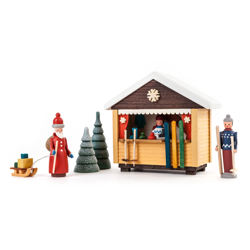 Skibude mit 2 Figuren und 2 Bäumchen (5) 