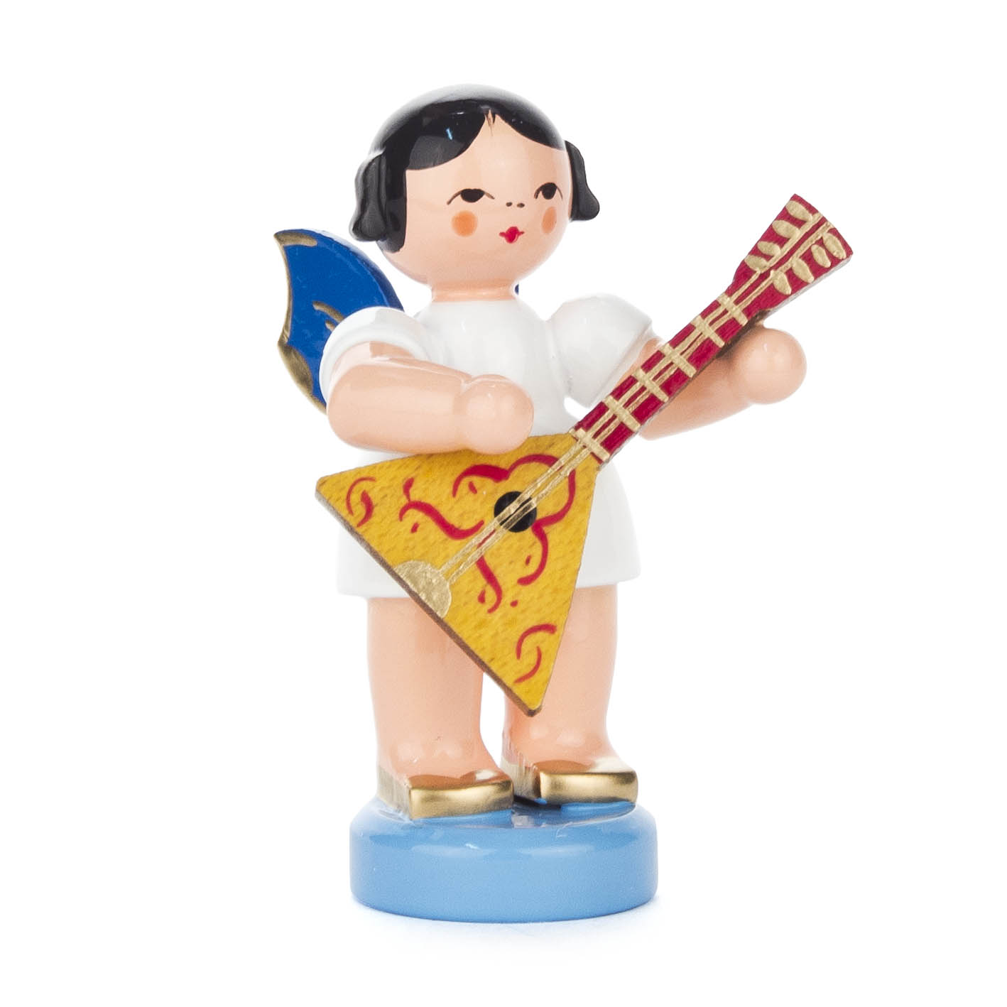 Engel mit Balalaika stehend, blaue Flügel