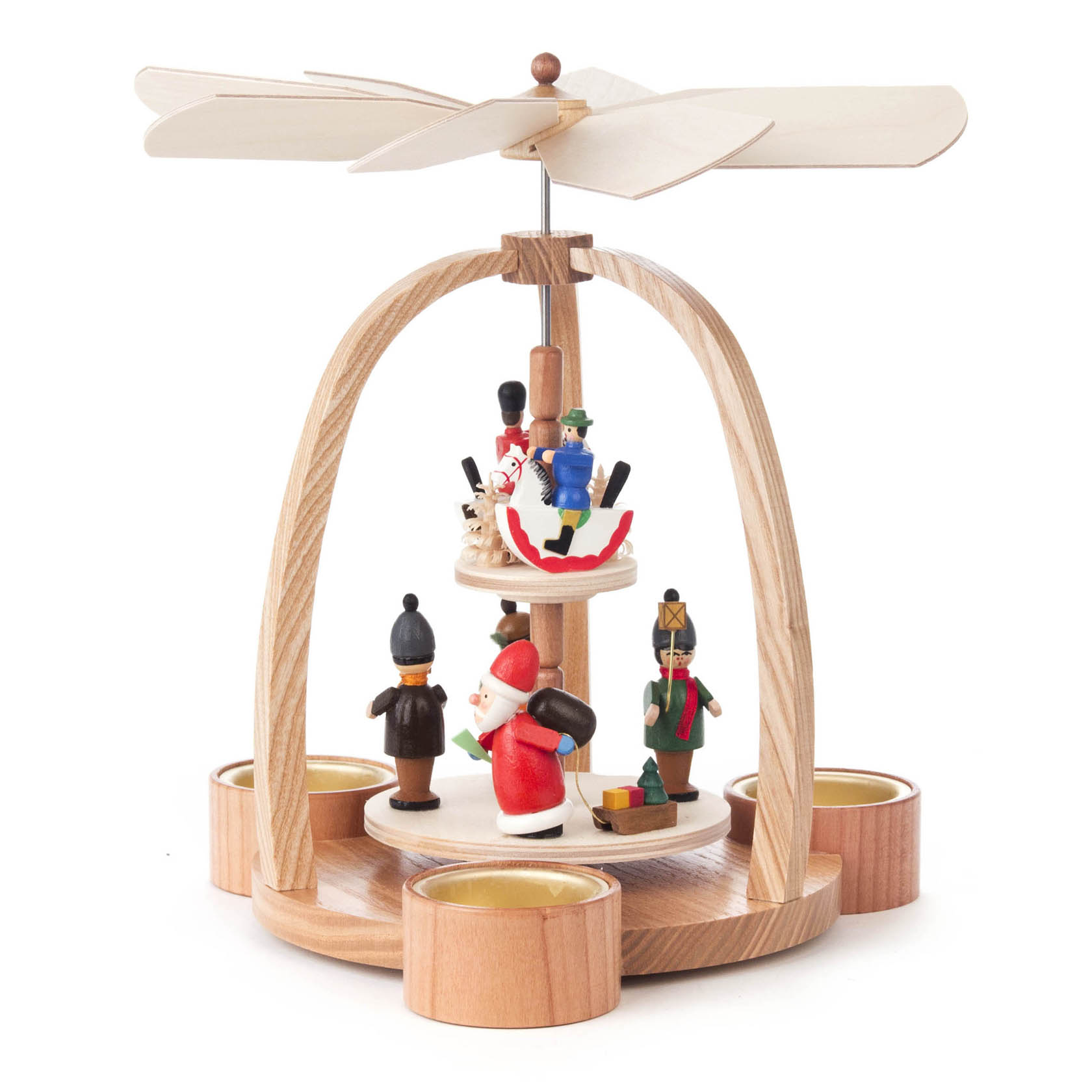 Pyramide mit Weihnachtsmann und Reiterlein, 2-stöckig, für Teelichte