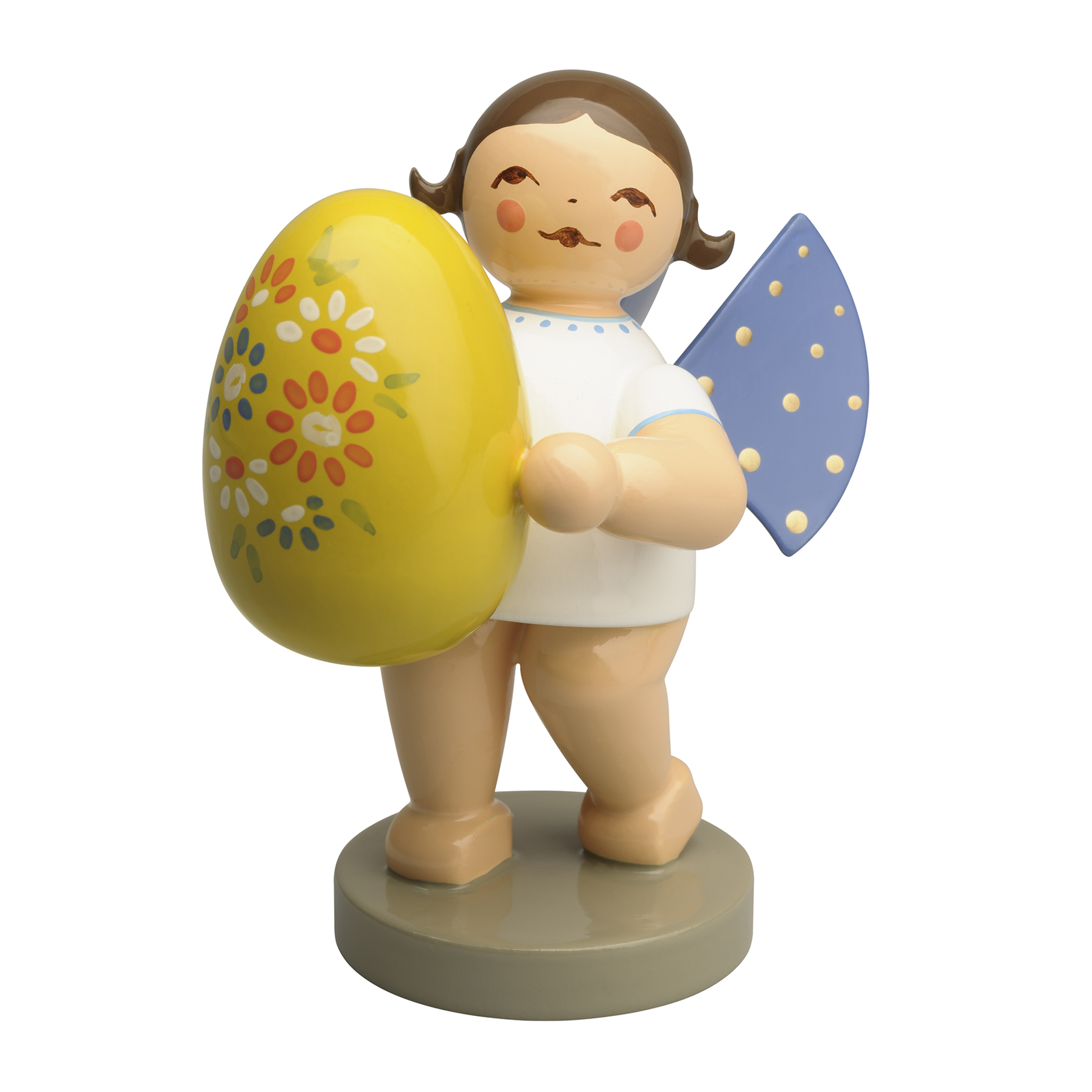 Engel mit gelbem Osterei, stehend mit floraler Bemalung im Dregeno Online Shop günstig kaufen