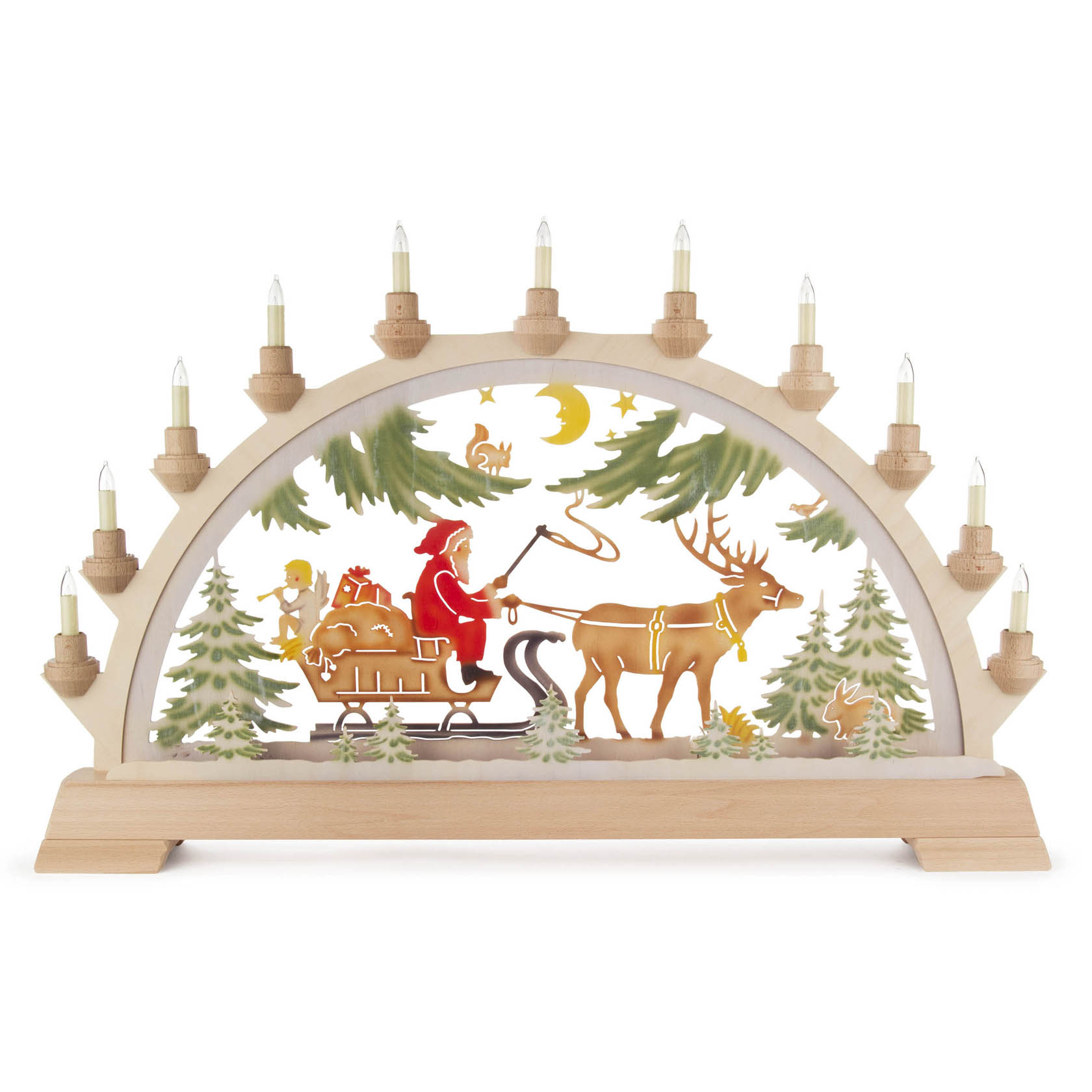 Schwibbogen mit Nikolaus auf Schlitten farbig, elektrisch beleuchtet im Dregeno Online Shop günstig kaufen