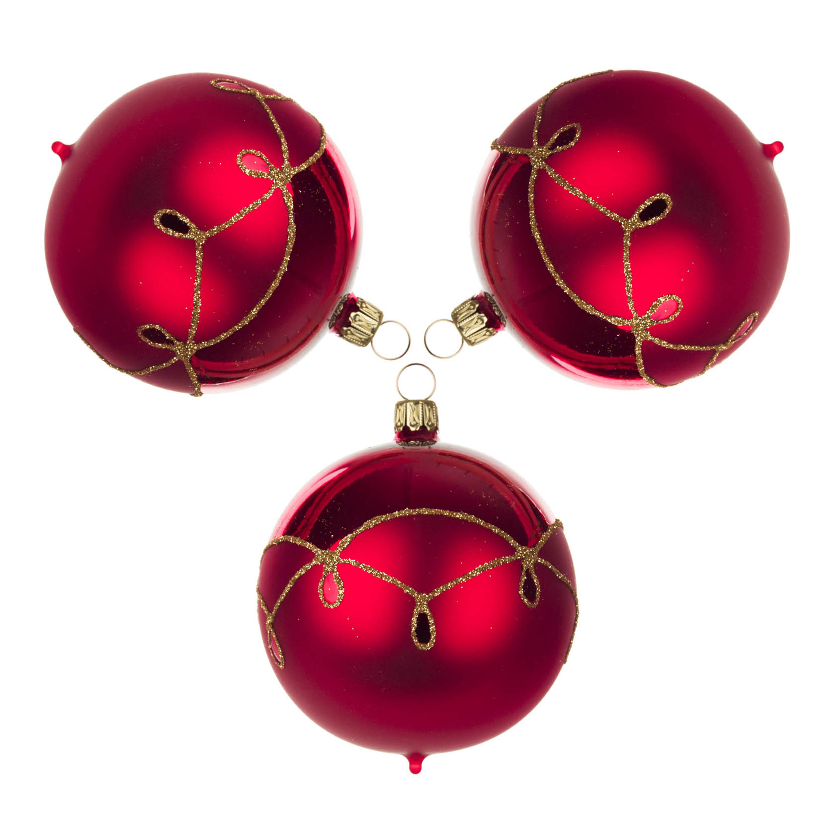 Thüringer Christbaumschmuck Kugel 8cm rot-matt Tropfenmuster (3)