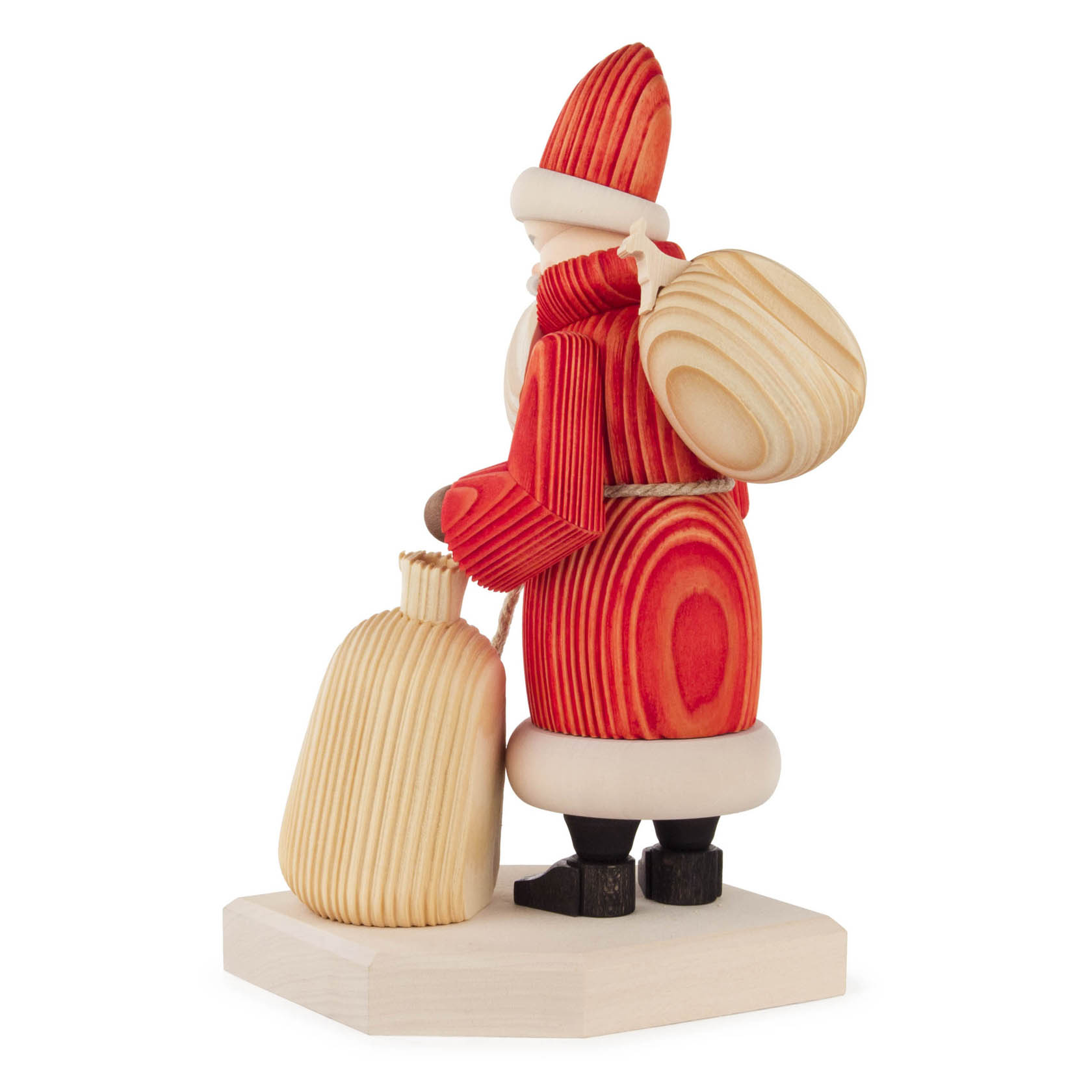 Räuchermann Weihnachtsmann mit Sack rot, gebürstet