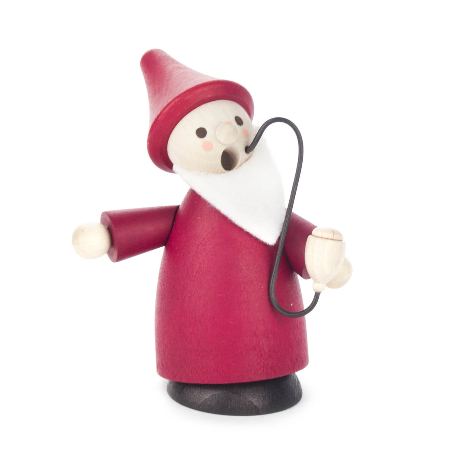 Ein Mini-Räuchermann in Form eines Wichtels mit rotem Hut und Mantel, weißem Bart und Pfeife in der Hand. im Dregeno Online Shop günstig kaufen
