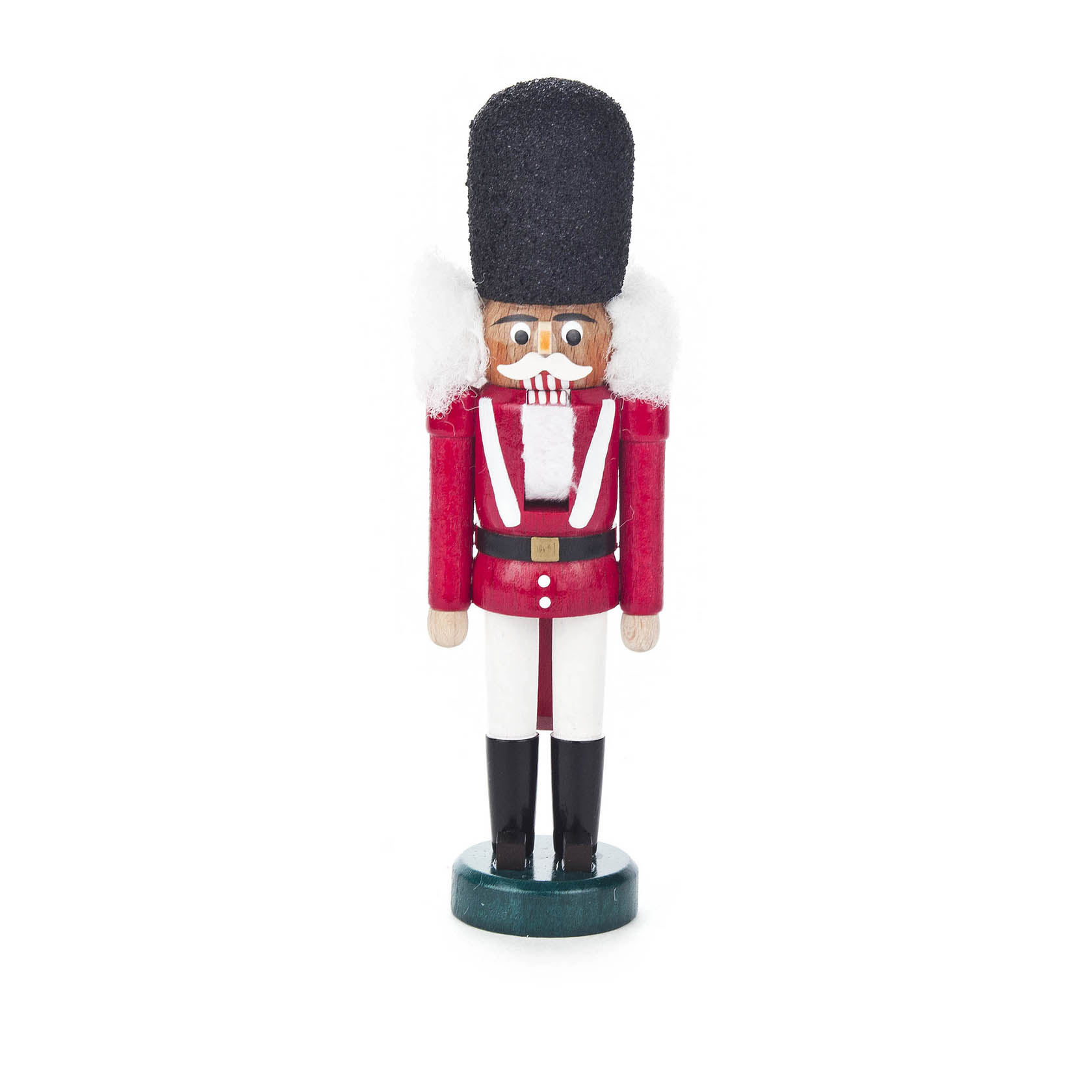 A mini Danish nutcracker dressed in red and white with black boots and a tall black hat, standing 15cm tall. im Dregeno Online Shop günstig kaufen